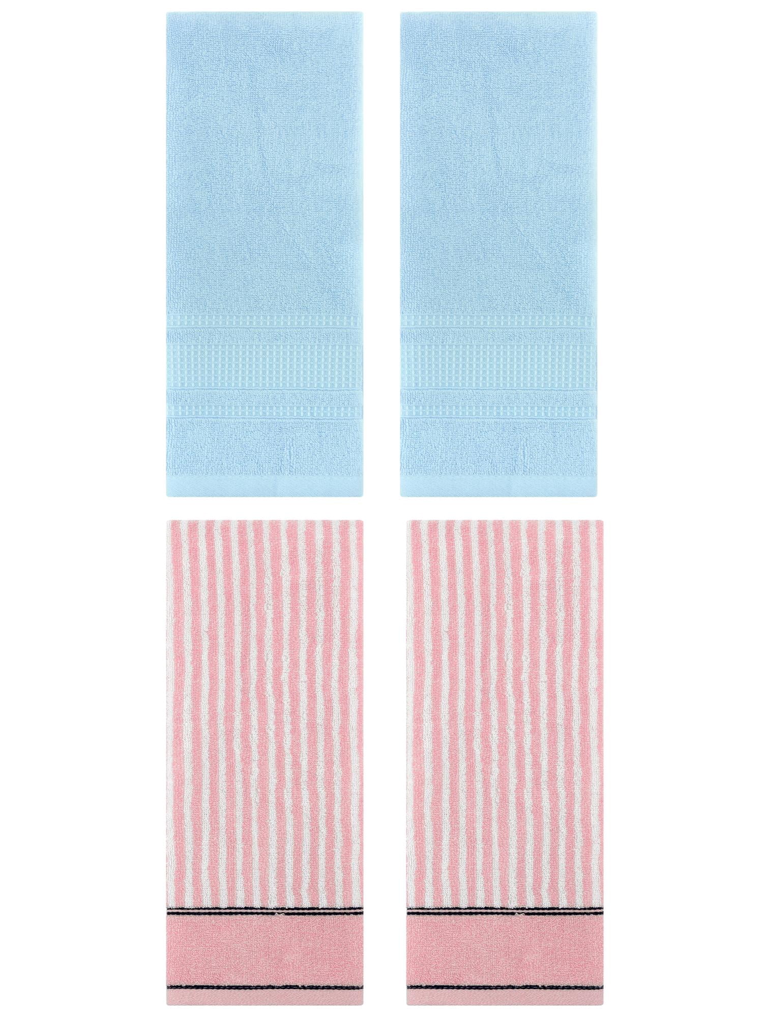 Unique Bargains 4 Pcs Striped Soft Cotton Hand Towels 13 x 29 Inch Pink/Light Blue