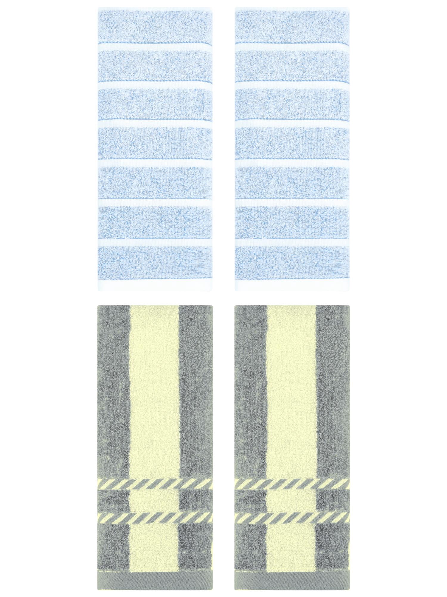 Unique Bargains 4 Pcs Striped Soft Hand Towel Set Blue/Grey 13" x 29"/15" x 35"