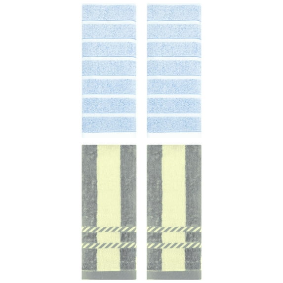 Unique Bargains 4 Pcs Striped Soft Hand Towel Set Blue/Grey 13" x 29"/15" x 35"