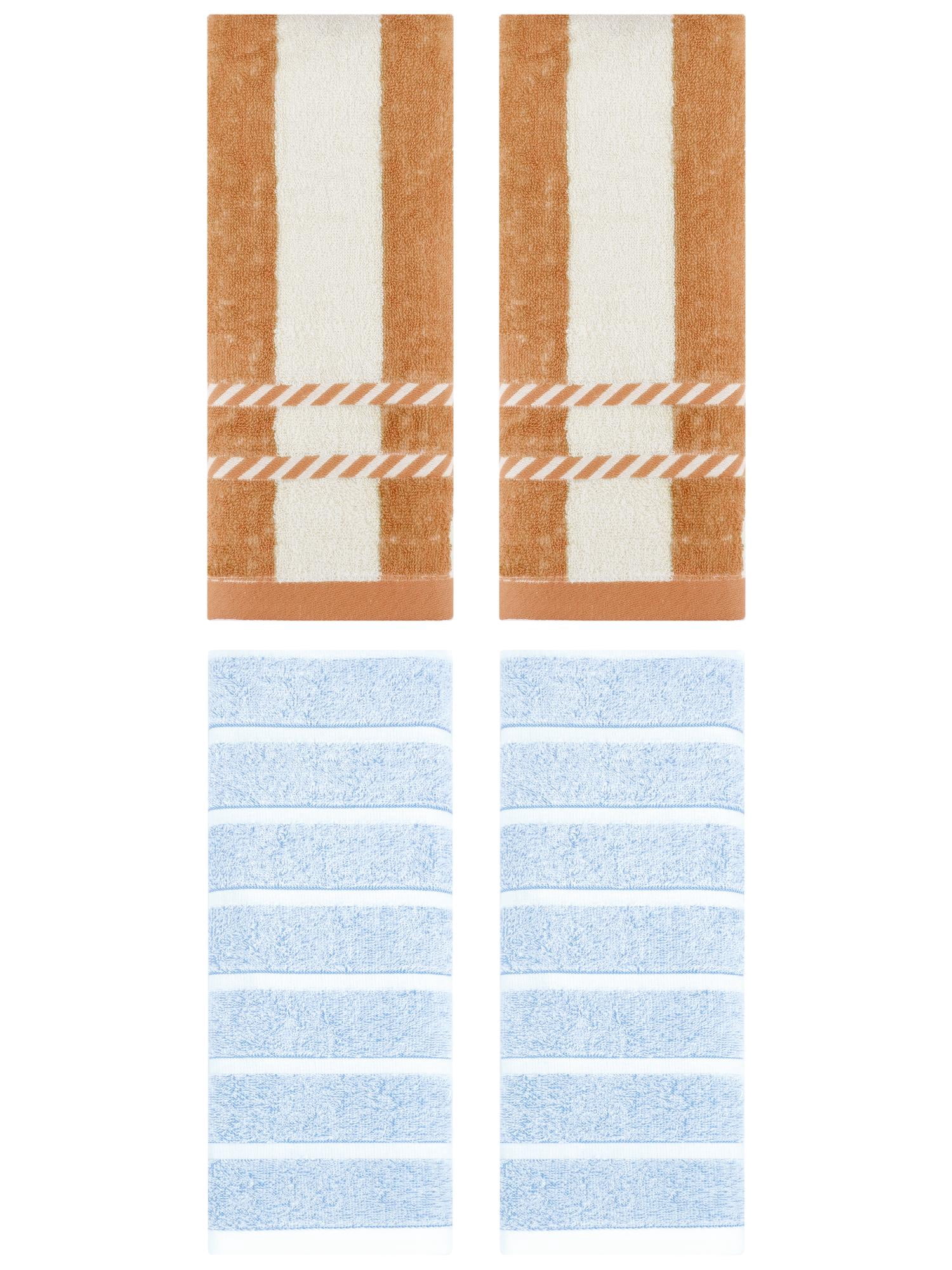 Unique Bargains 4 Pcs Striped Soft Hand Towel Set Blue/Yellow 13" x 29"/15" x 35"