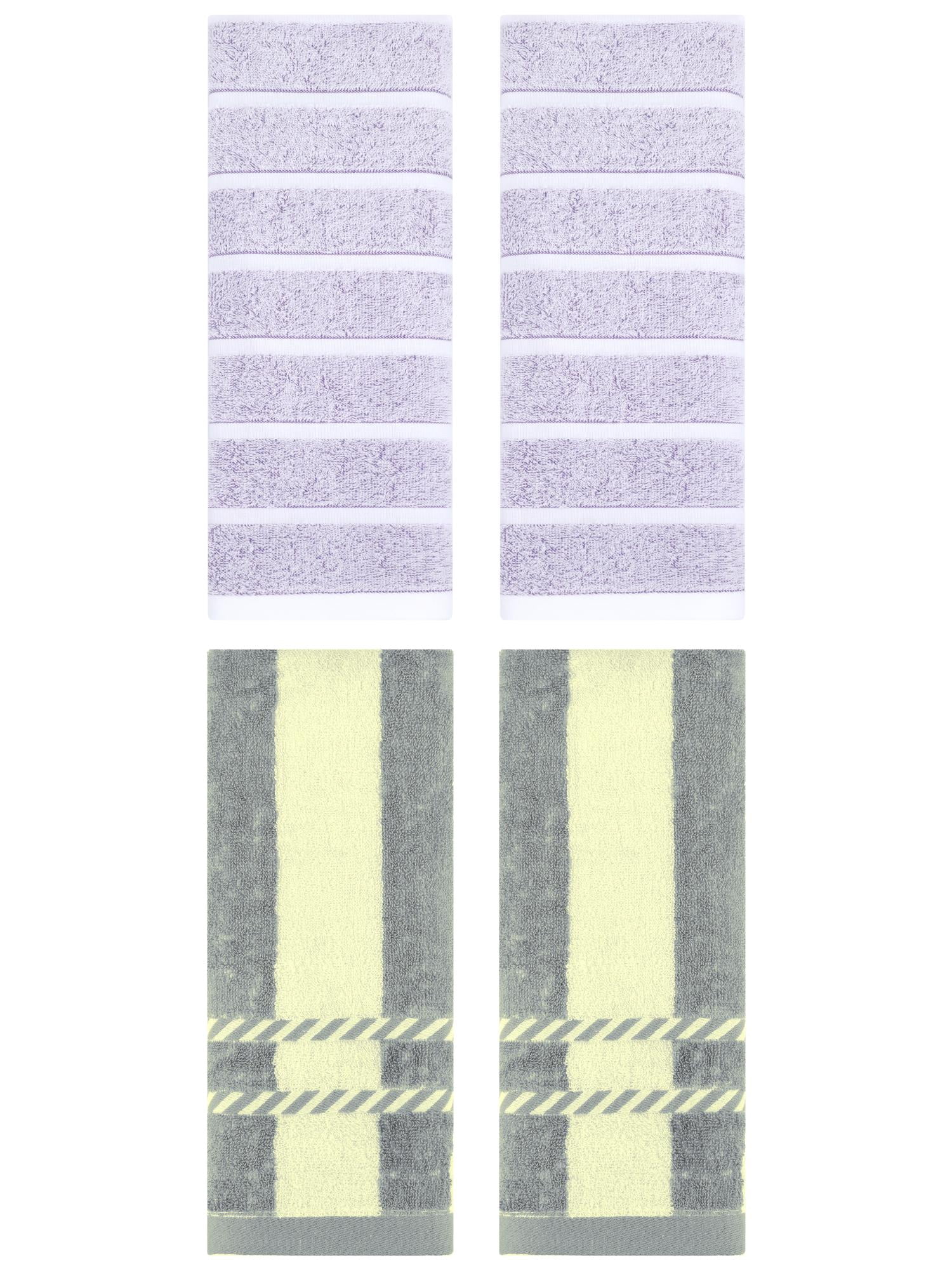 Unique Bargains 4 Pcs Striped Soft Hand Towel Set Light Purple/Grey 13" x 29"/15" x 35"