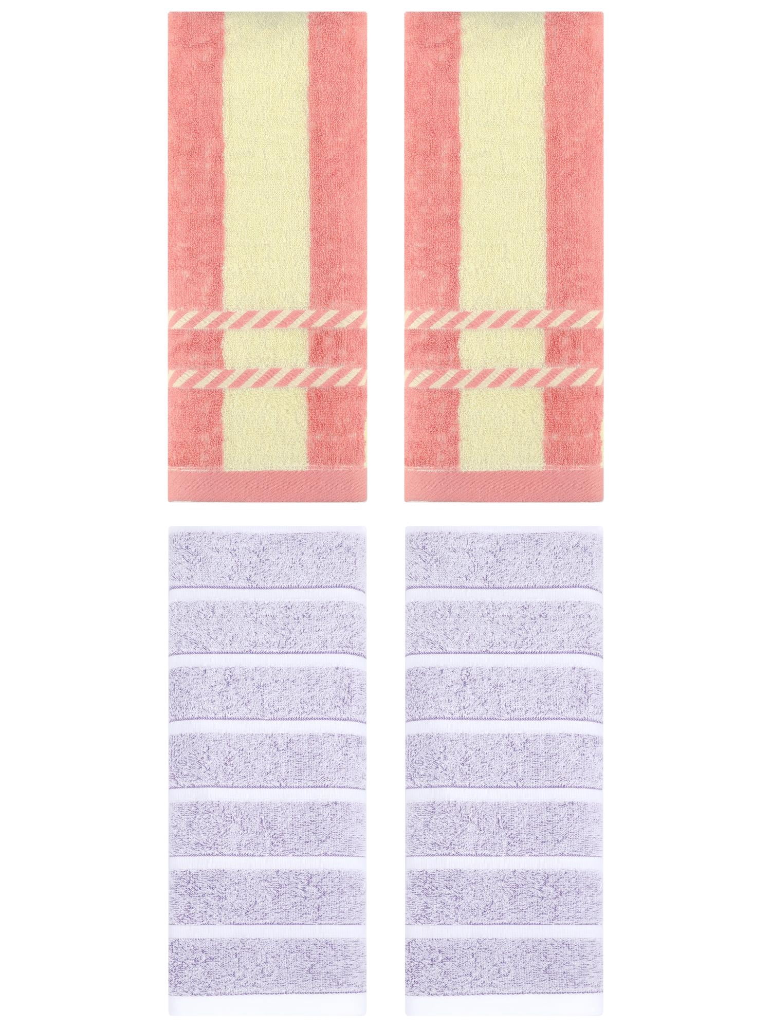 Unique Bargains 4 Pcs Striped Soft Hand Towel Set Light Purple/Pink 13" x 29"/15" x 35"