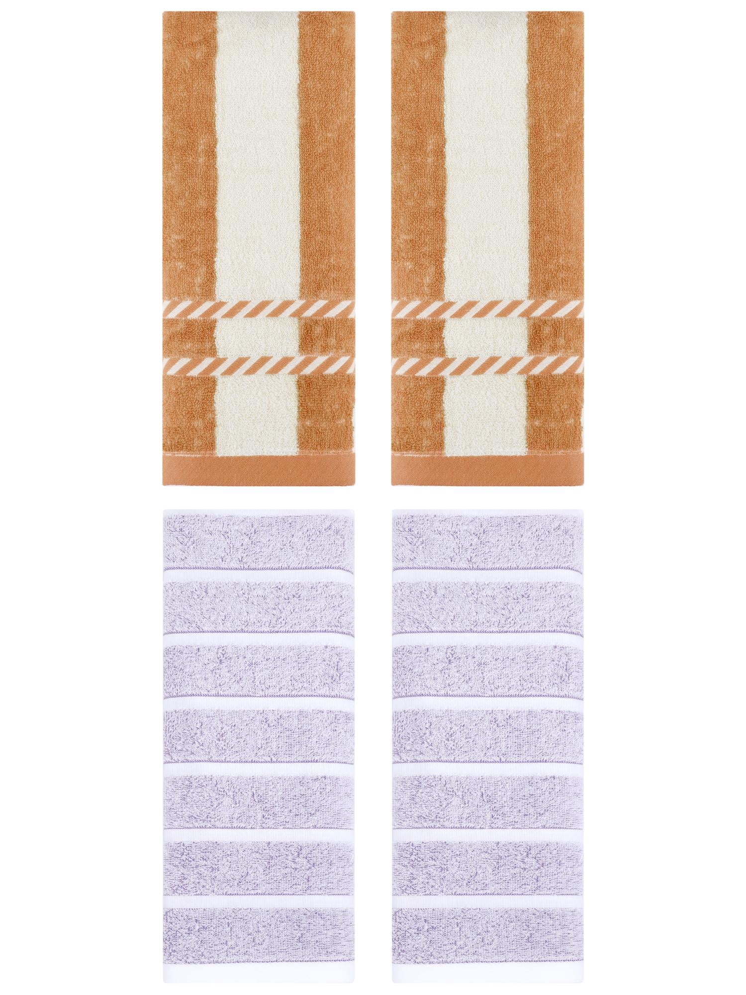 Unique Bargains 4 Pcs Striped Soft Hand Towel Set Light Purple/Yellow 13" x 29"/15" x 35"