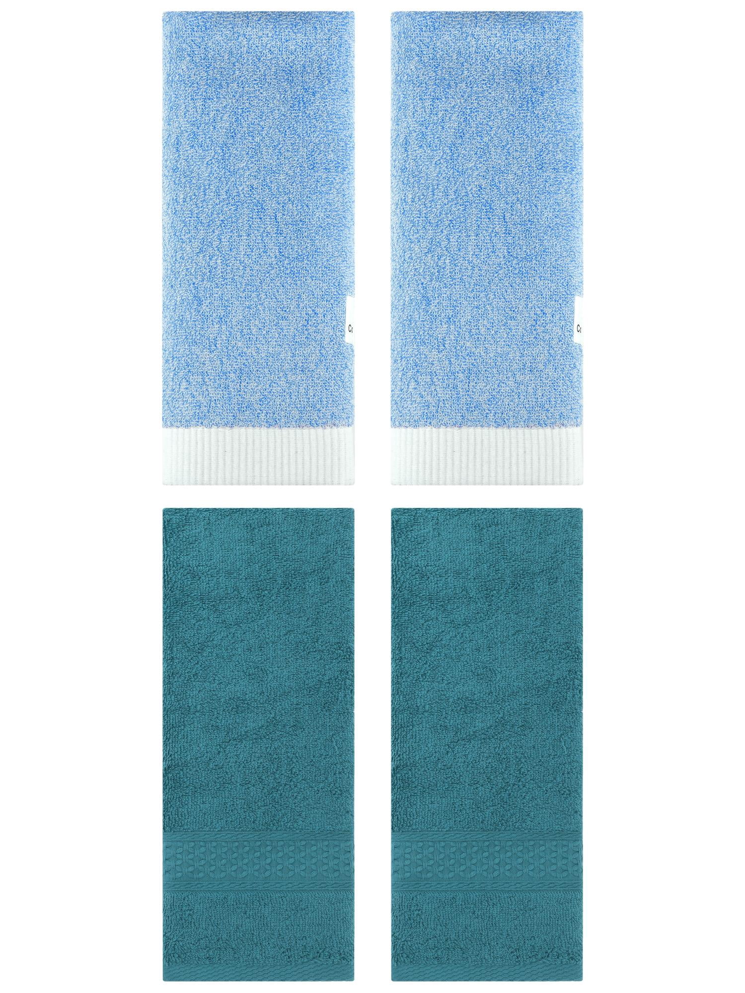 Unique Bargains 4 Pcs Textured Cotton Hand Towel Dark Green/Blue 13" x 30"/13" x 29"