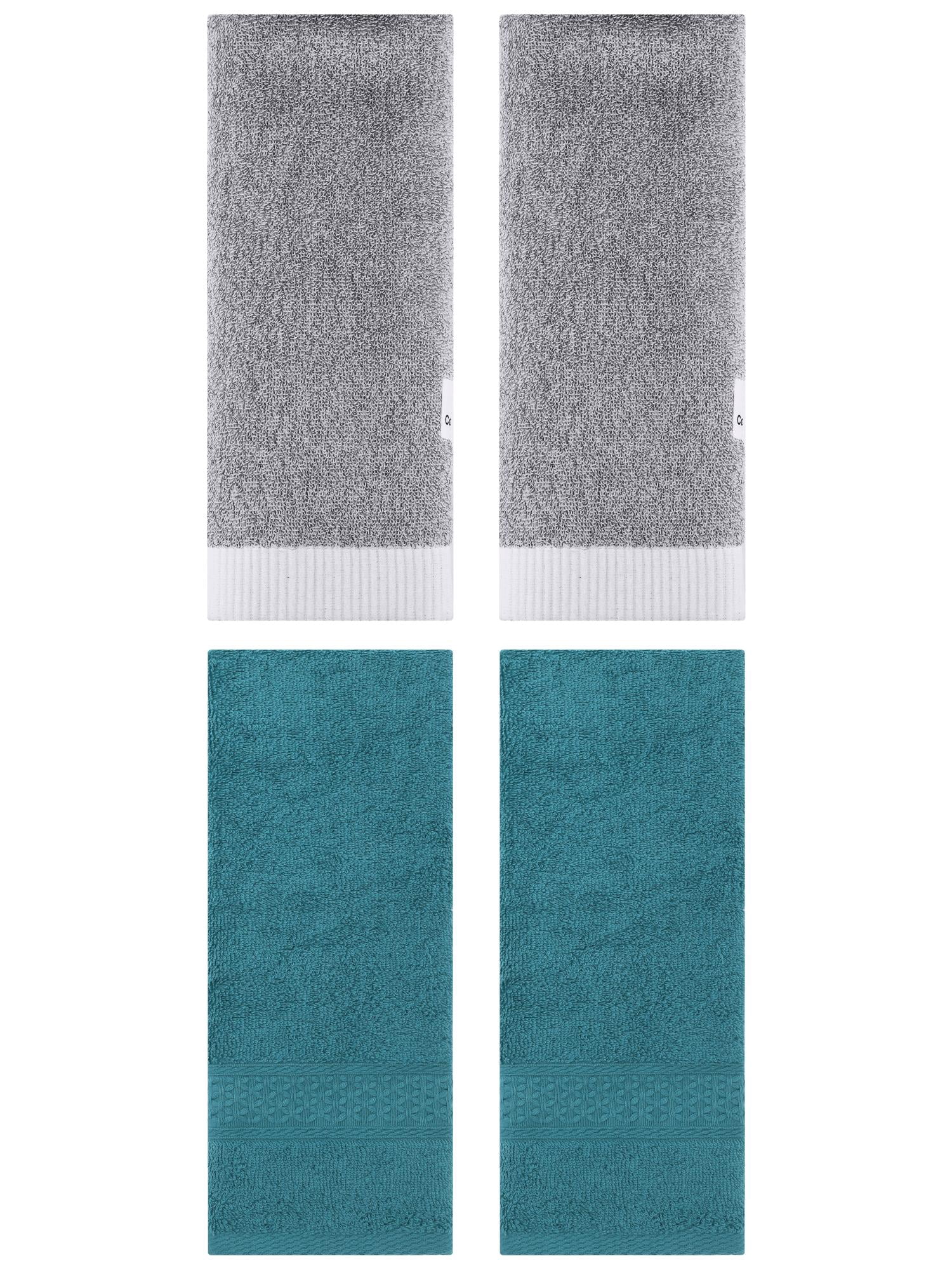 Unique Bargains 4 Pcs Textured Cotton Hand Towel Dark Green/Grey 13" x 30"/13" x 29"