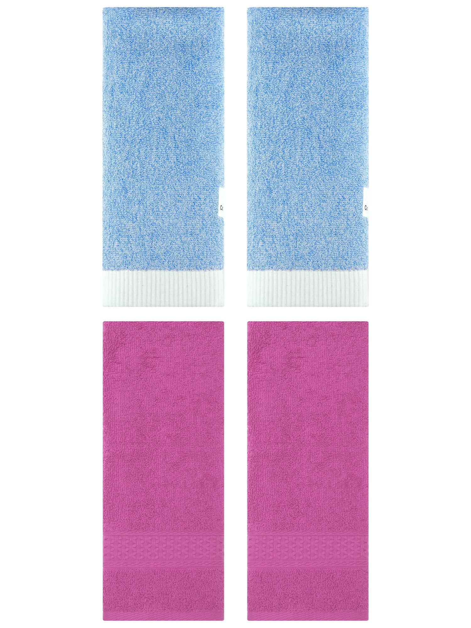 Unique Bargains 4 Pcs Textured Cotton Hand Towel Dark Pink/Blue 13" x 30"/13" x 29"