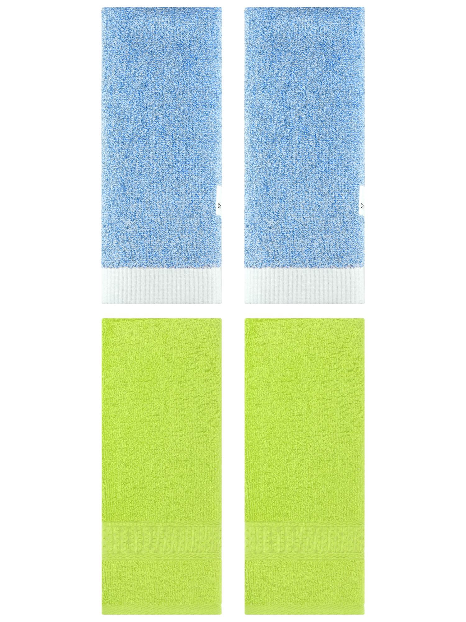 Unique Bargains 4 Pcs Textured Cotton Hand Towel Light Green/Blue 13" x 30"/13" x 29"