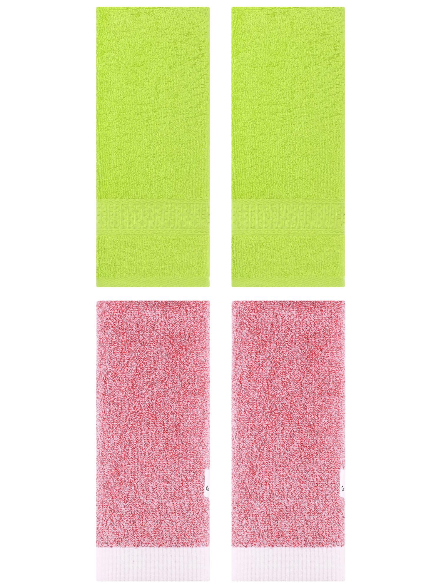 Unique Bargains 4 Pcs Textured Cotton Hand Towel Light Green/Pink 13" x 30"/13" x 29"