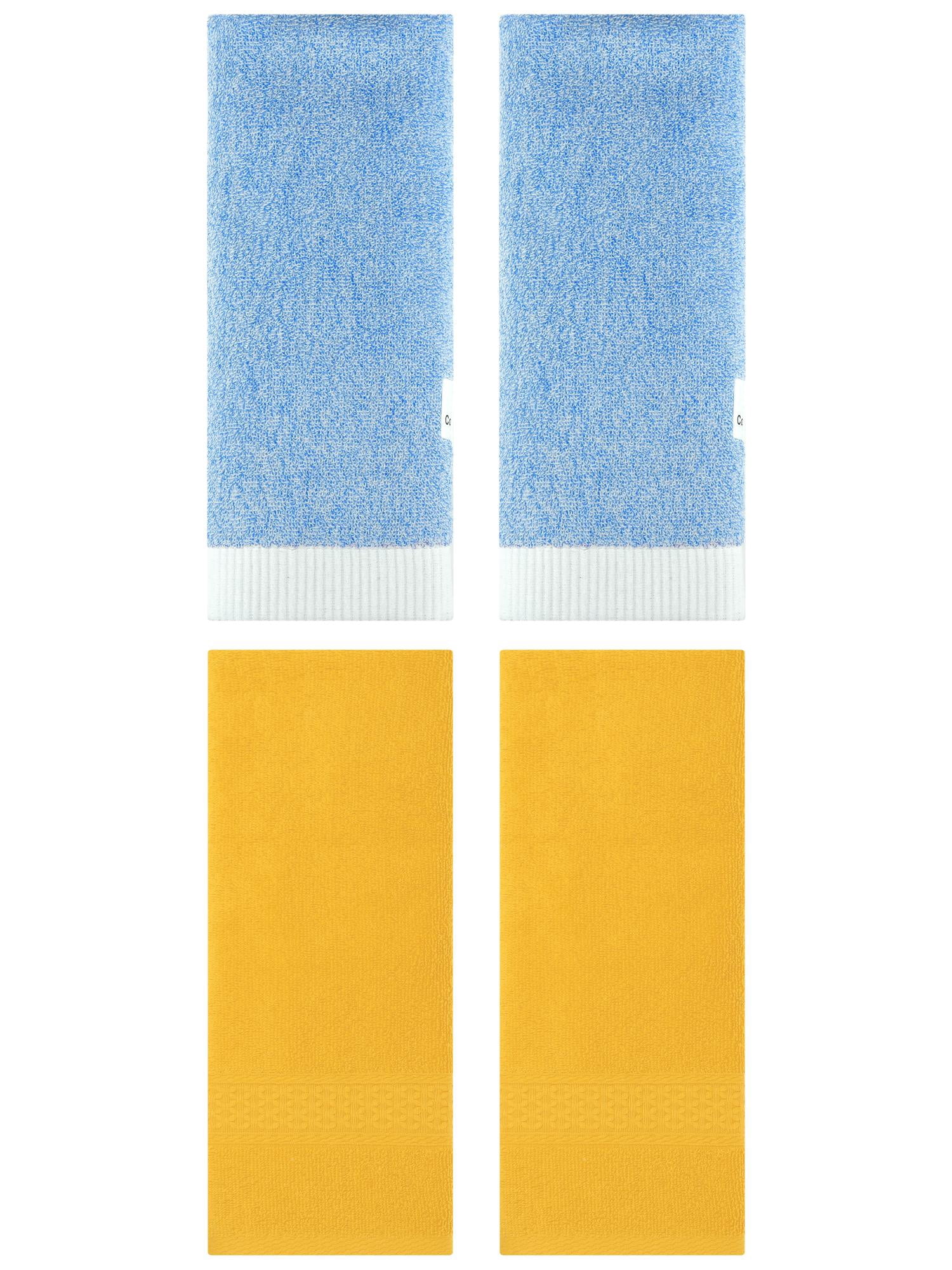 Unique Bargains 4 Pcs Textured Cotton Hand Towel Yellow/Blue 13" x 30"/13" x 29"