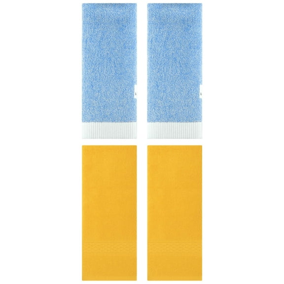 Unique Bargains 4 Pcs Textured Cotton Hand Towel Yellow/Blue 13" x 30"/13" x 29"