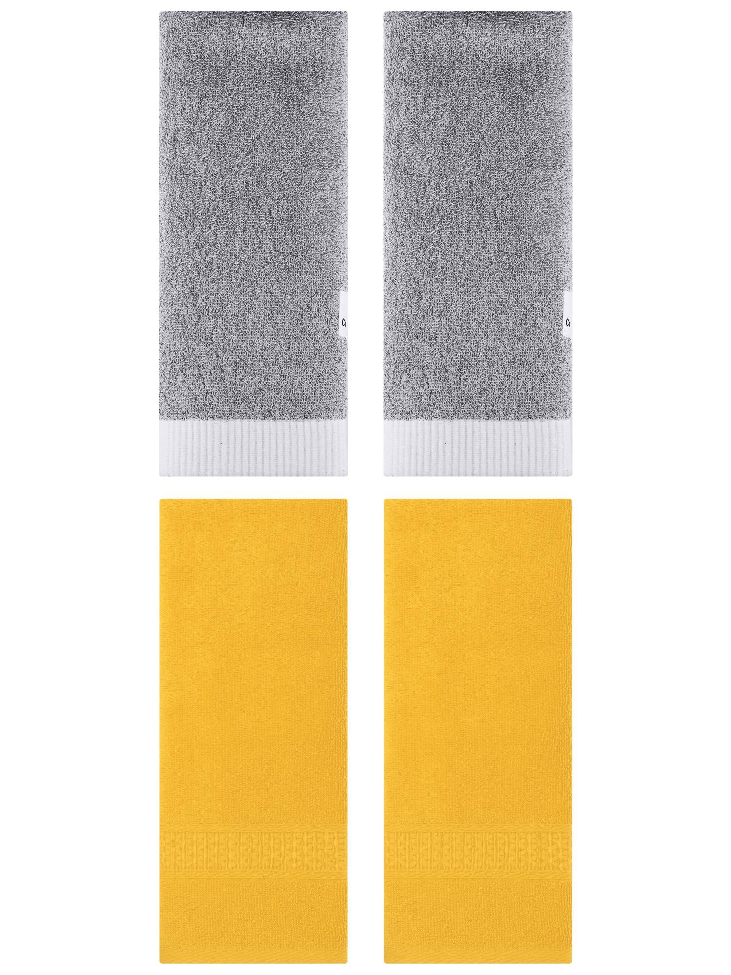 Unique Bargains 4 Pcs Textured Cotton Hand Towel Yellow/Grey 13" x 30"/13" x 29"