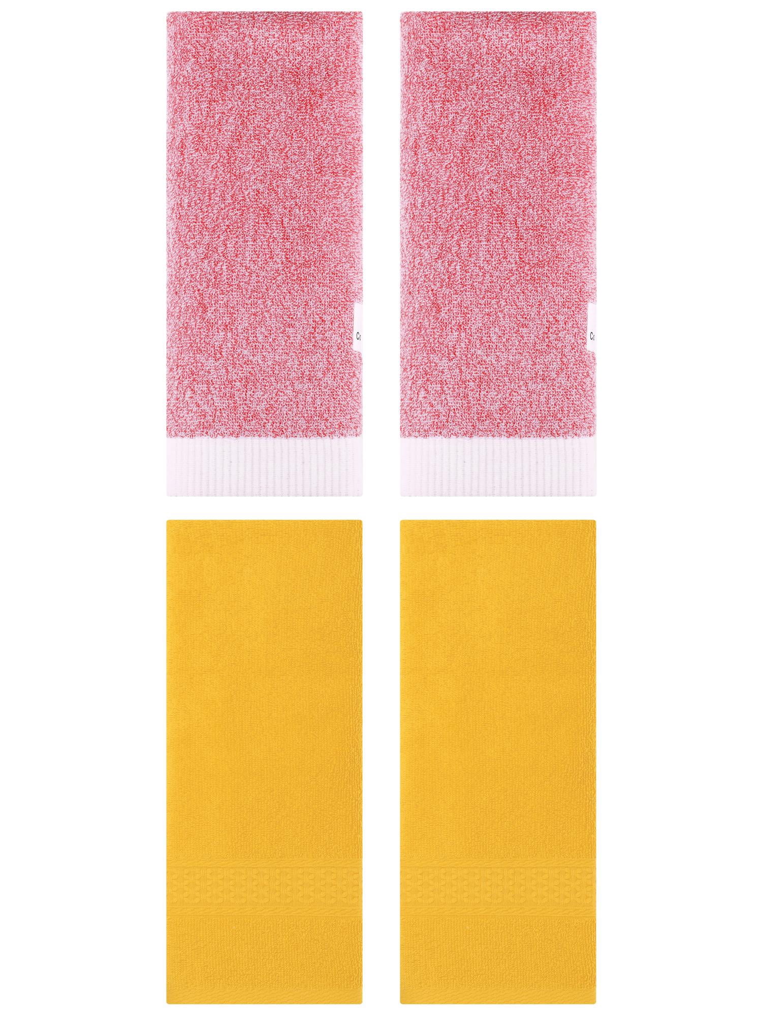Unique Bargains 4 Pcs Textured Cotton Hand Towel Yellow/Pink 13" x 30"/13" x 29"