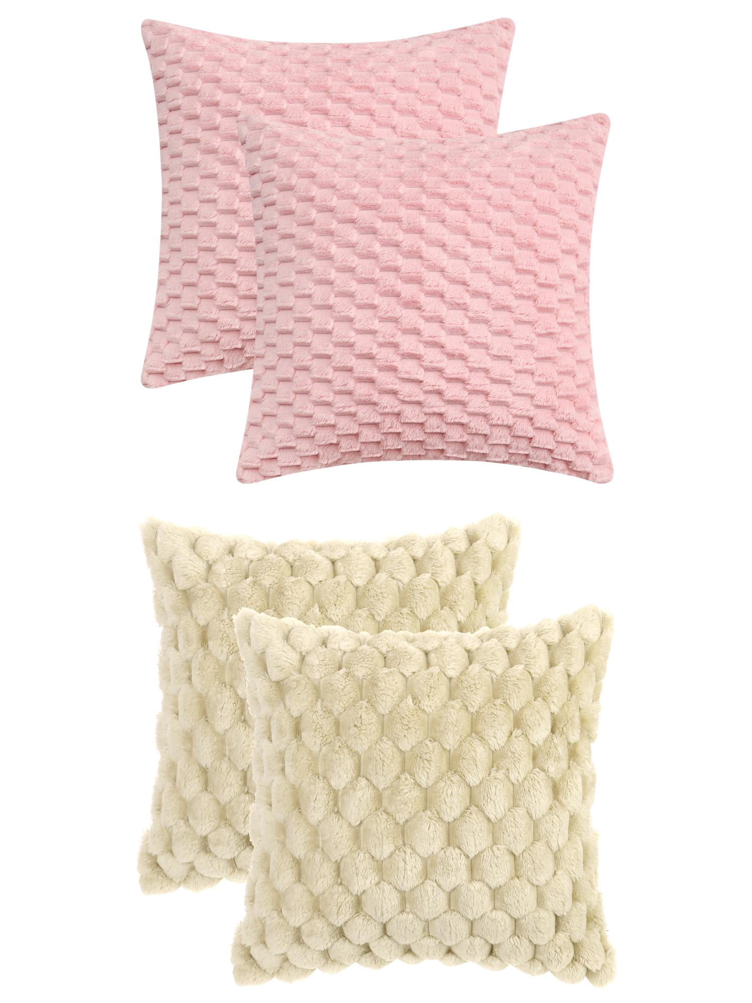 Unique Bargains 4 Pcs Throw Pillow Covers Cushion 16" x 16" Beige/Pink