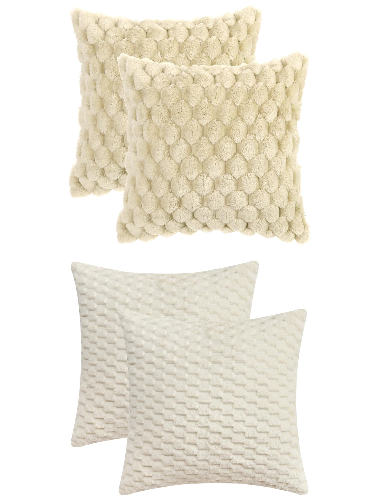 Unique Bargains 4 Pcs Throw Pillow Covers Cushion 16" x 16" Beige/White