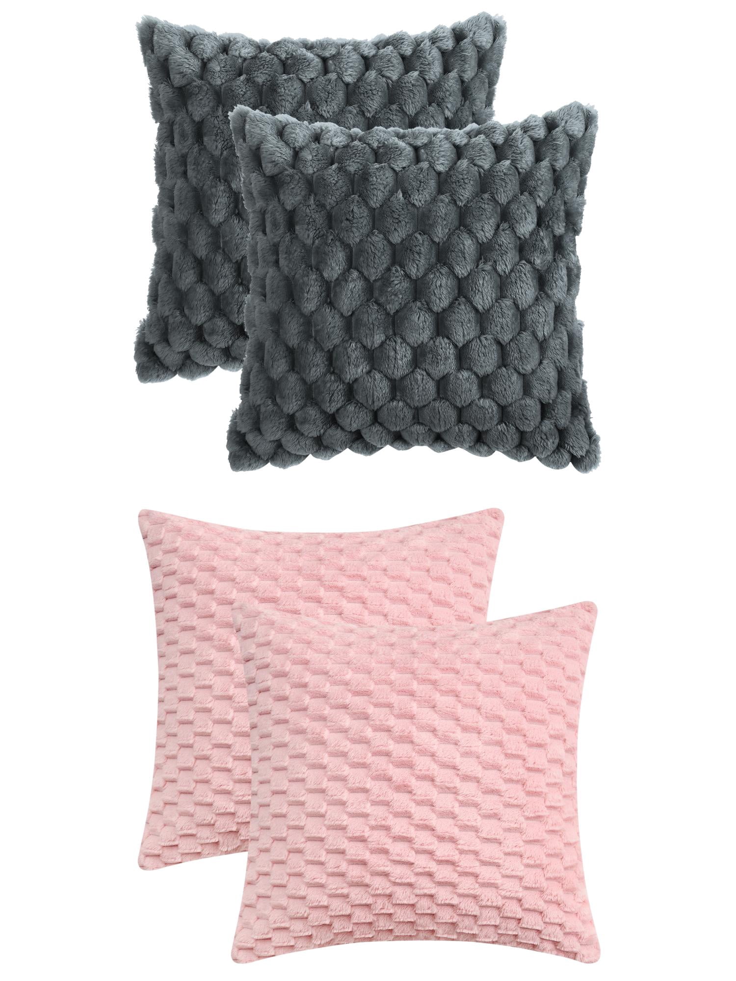 Unique Bargains 4 Pcs Throw Pillow Covers Cushion 16" x 16" Gray/Pink