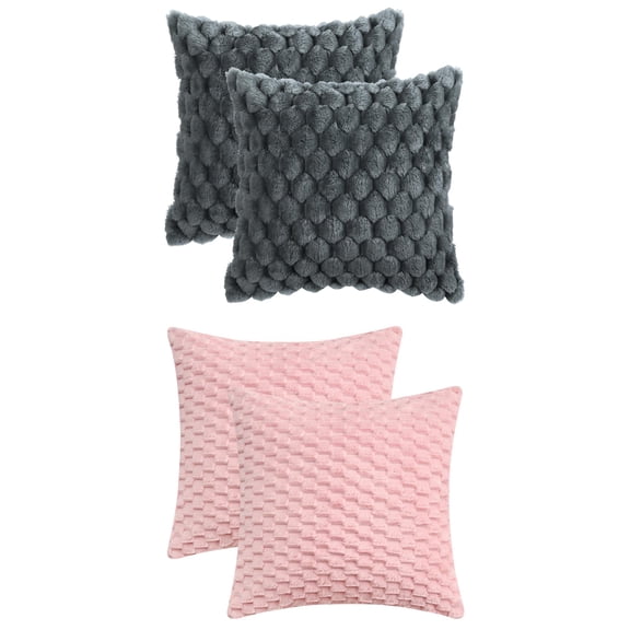 Unique Bargains 4 Pcs Throw Pillow Covers Cushion 16" x 16" Gray/Pink
