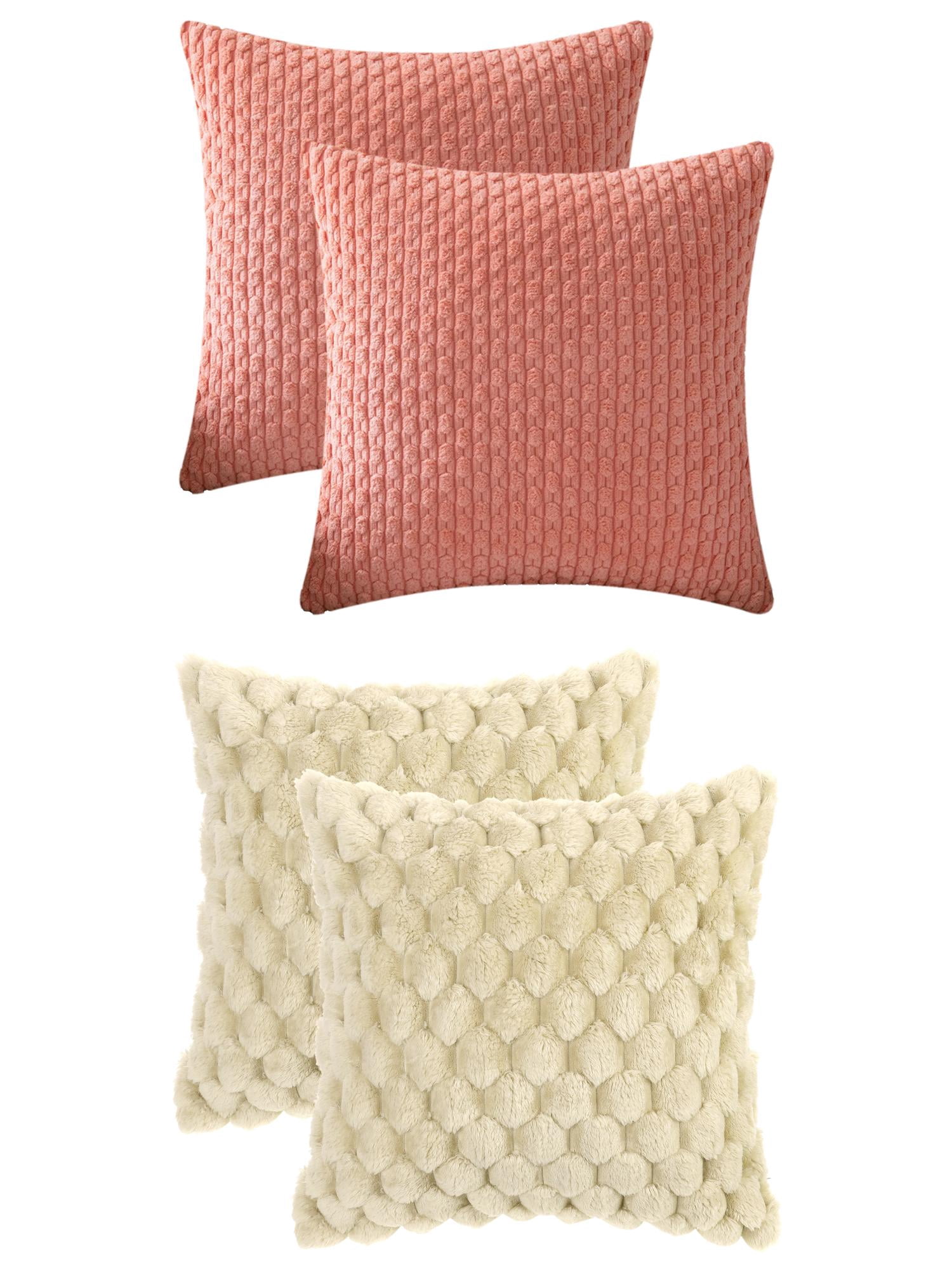 Unique Bargains 4 Pcs Throw Pillow Covers Plush Cushion 16" x 16" Beige/Orange