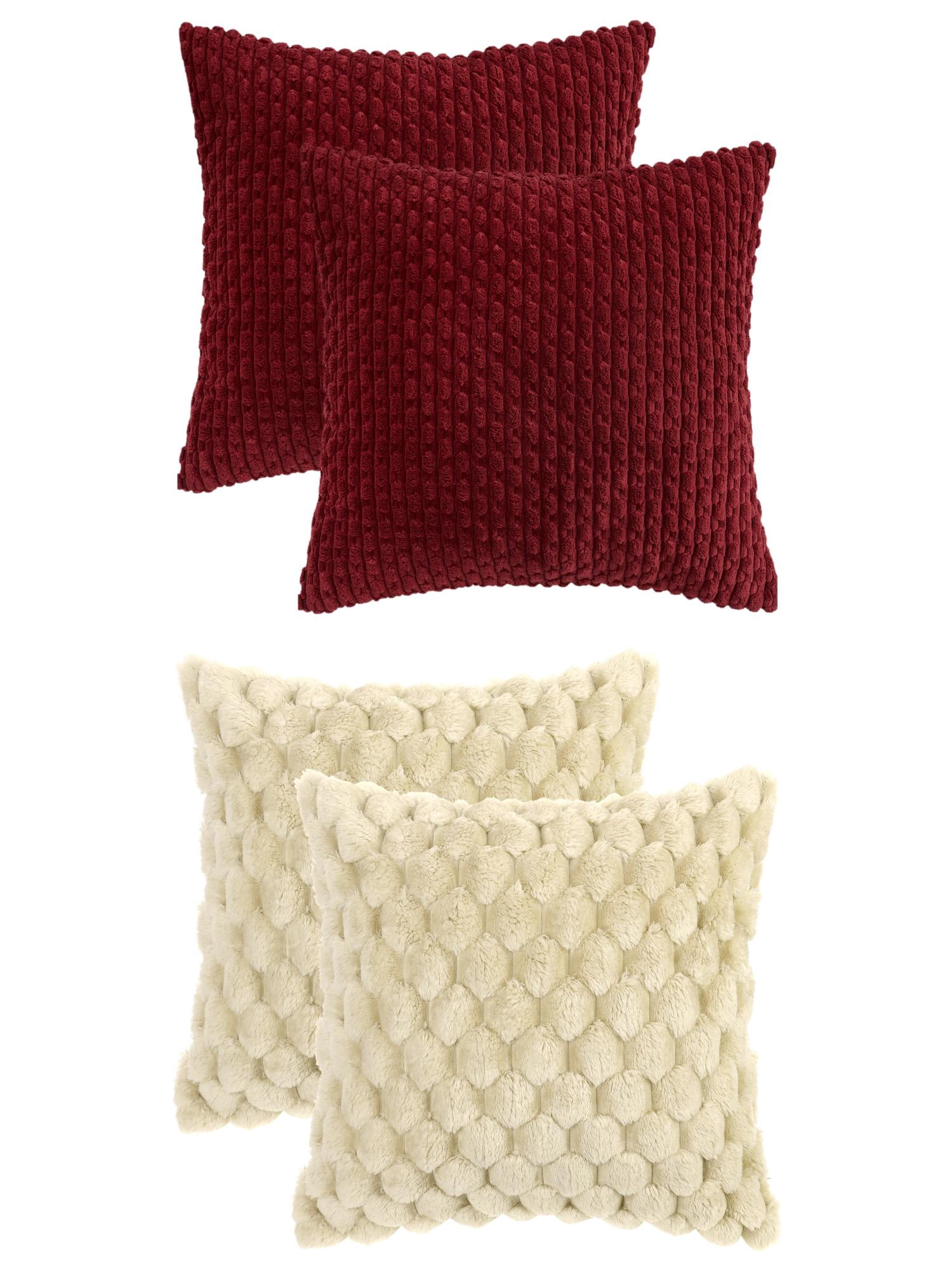 Unique Bargains 4 Pcs Throw Pillow Covers Plush Cushion 16" x 16" Beige/Red