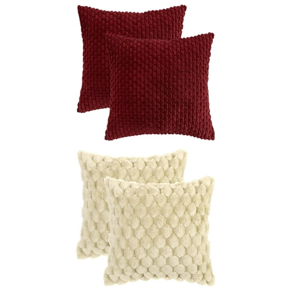 Unique Bargains 4 Pcs Throw Pillow Covers Plush Cushion 16" x 16" Beige/Red