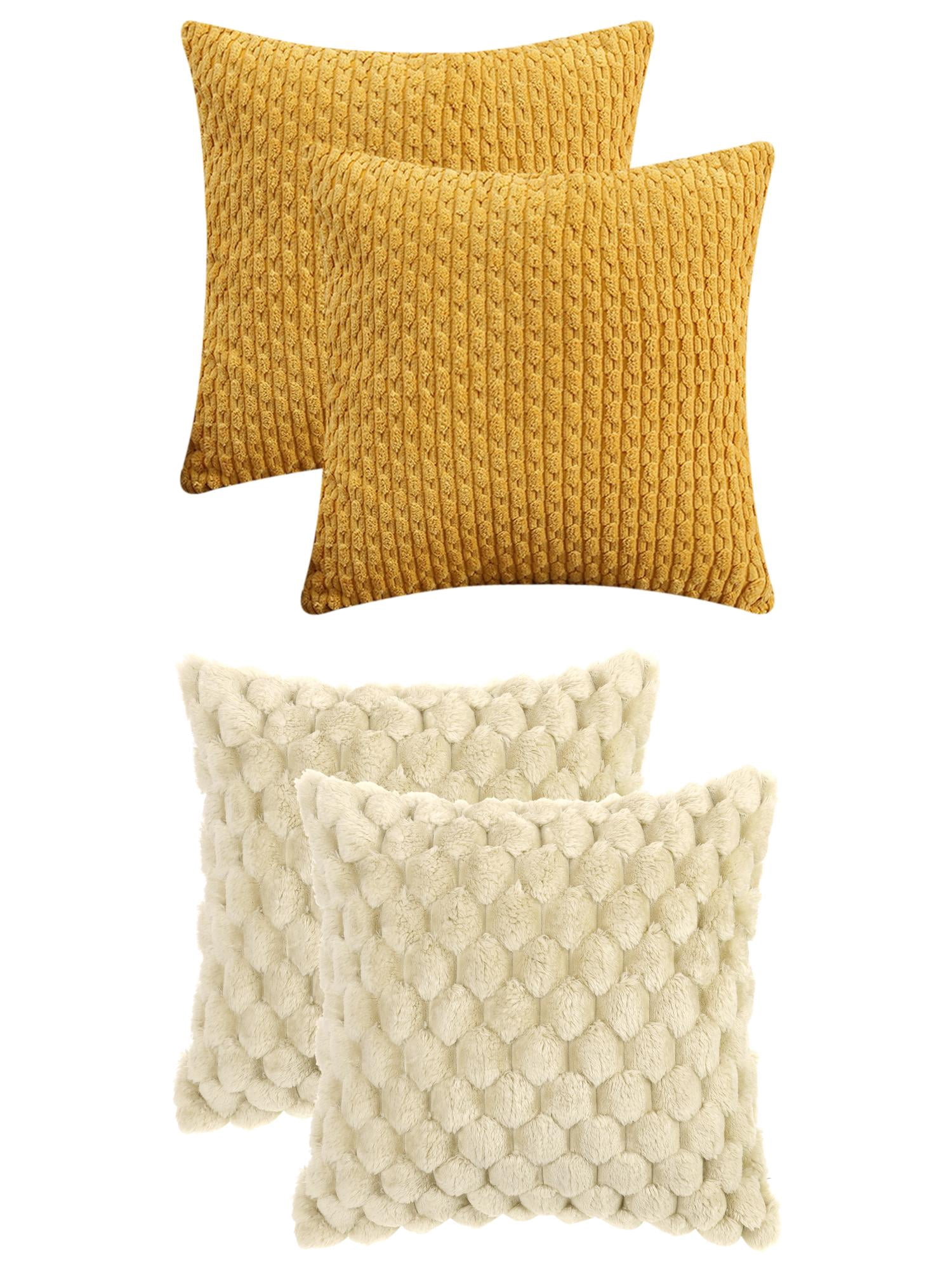 Unique Bargains 4 Pcs Throw Pillow Covers Plush Cushion 16" x 16" Beige/Yellow