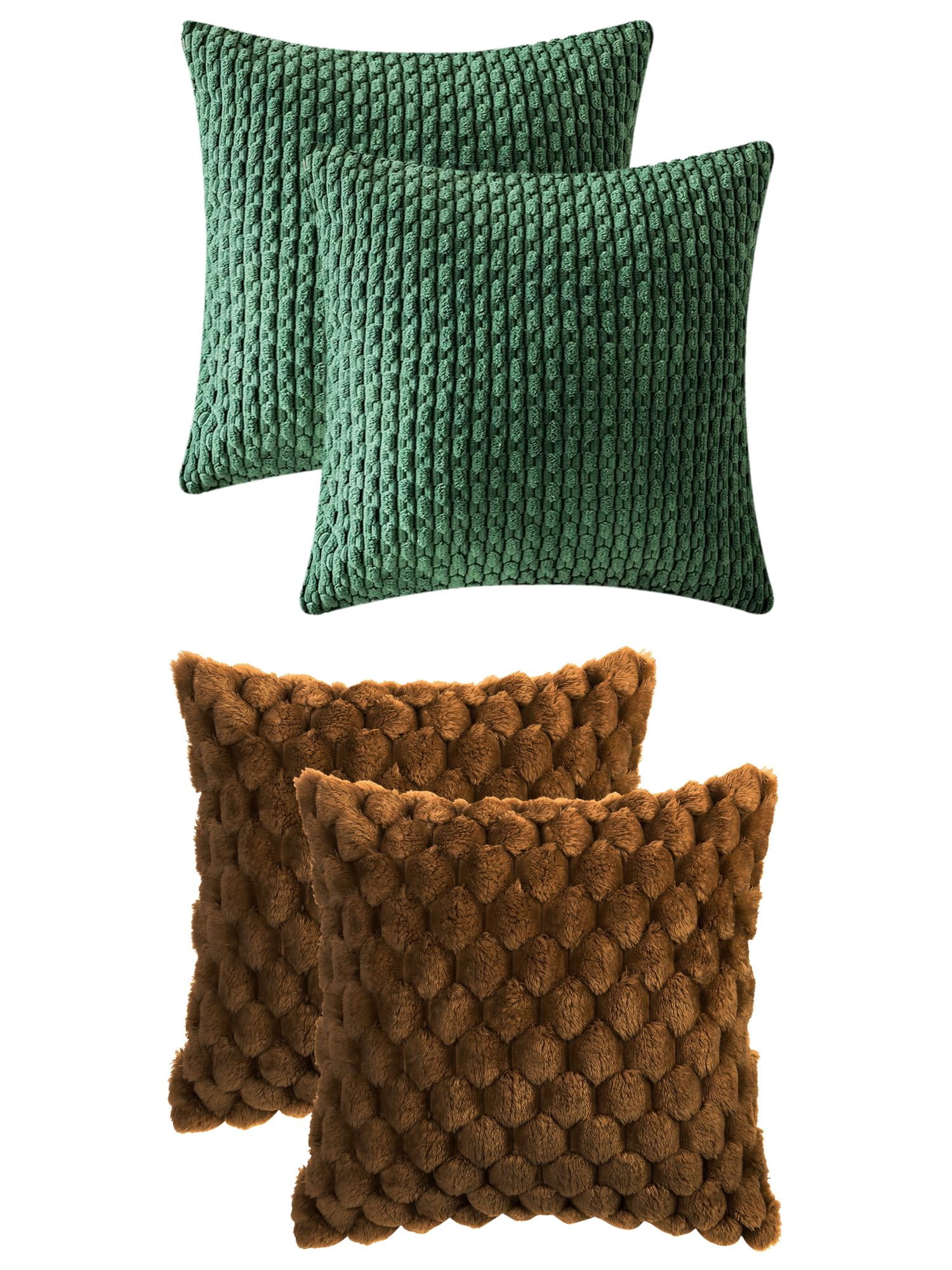 Unique Bargains 4 Pcs Throw Pillow Covers Plush Cushion 16" x 16" Dark Brown/Dark Green