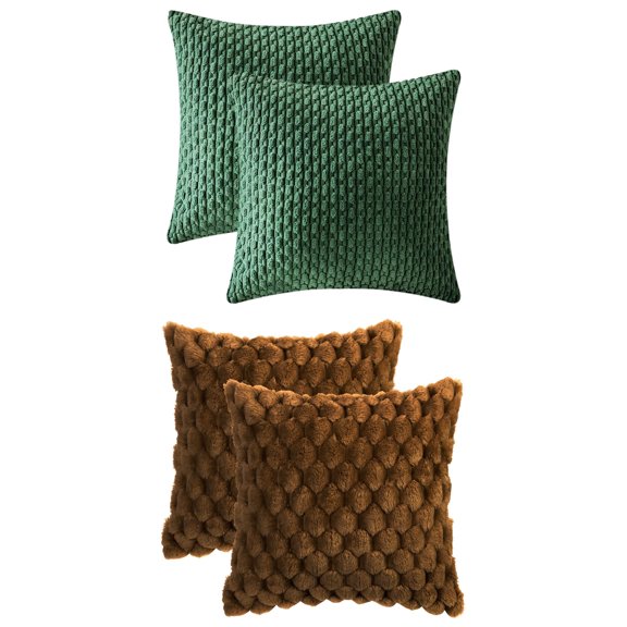 Unique Bargains 4 Pcs Throw Pillow Covers Plush Cushion 16" x 16" Dark Brown/Dark Green