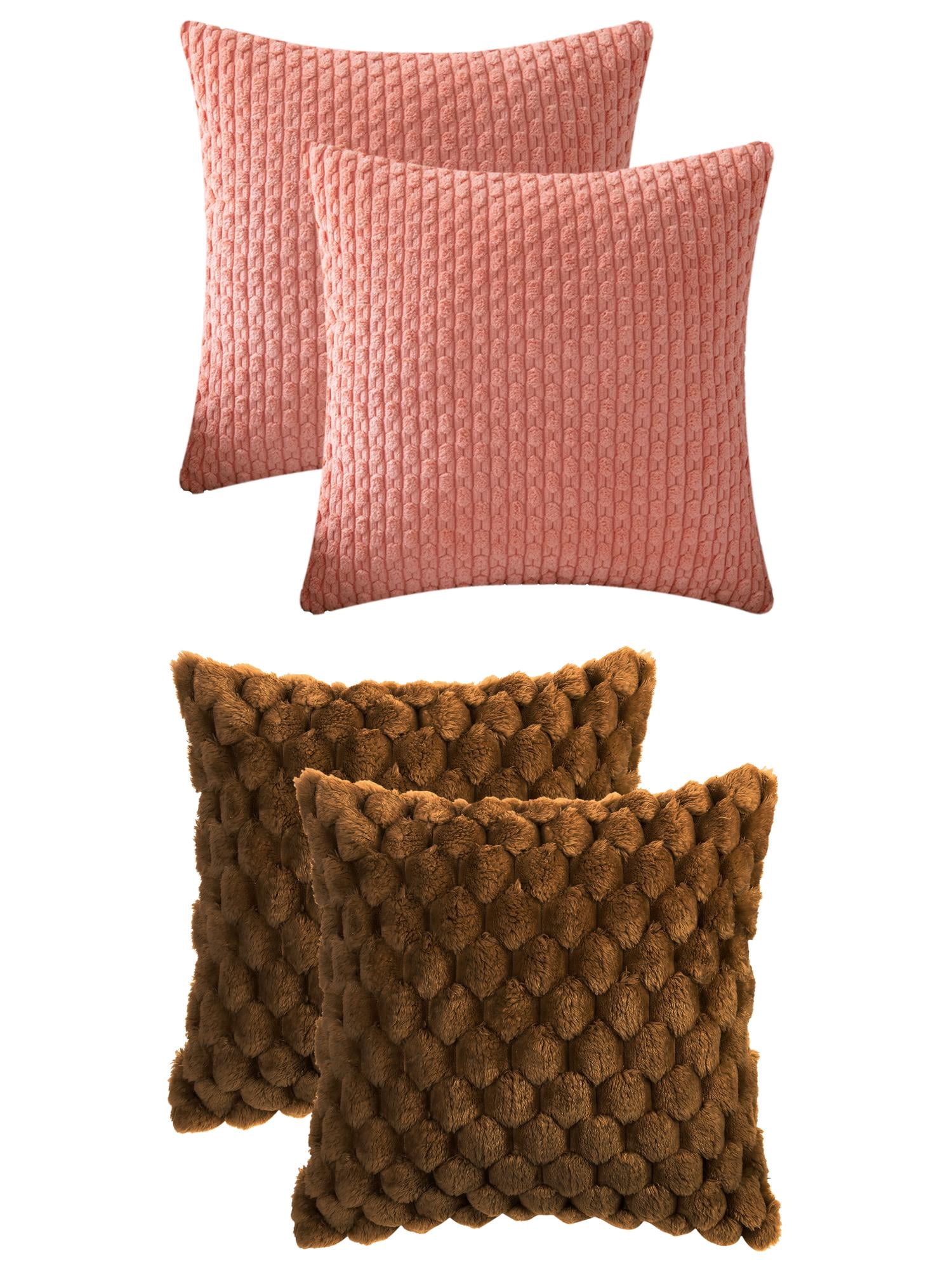 Unique Bargains 4 Pcs Throw Pillow Covers Plush Cushion 16" x 16" Dark Brown/Orange
