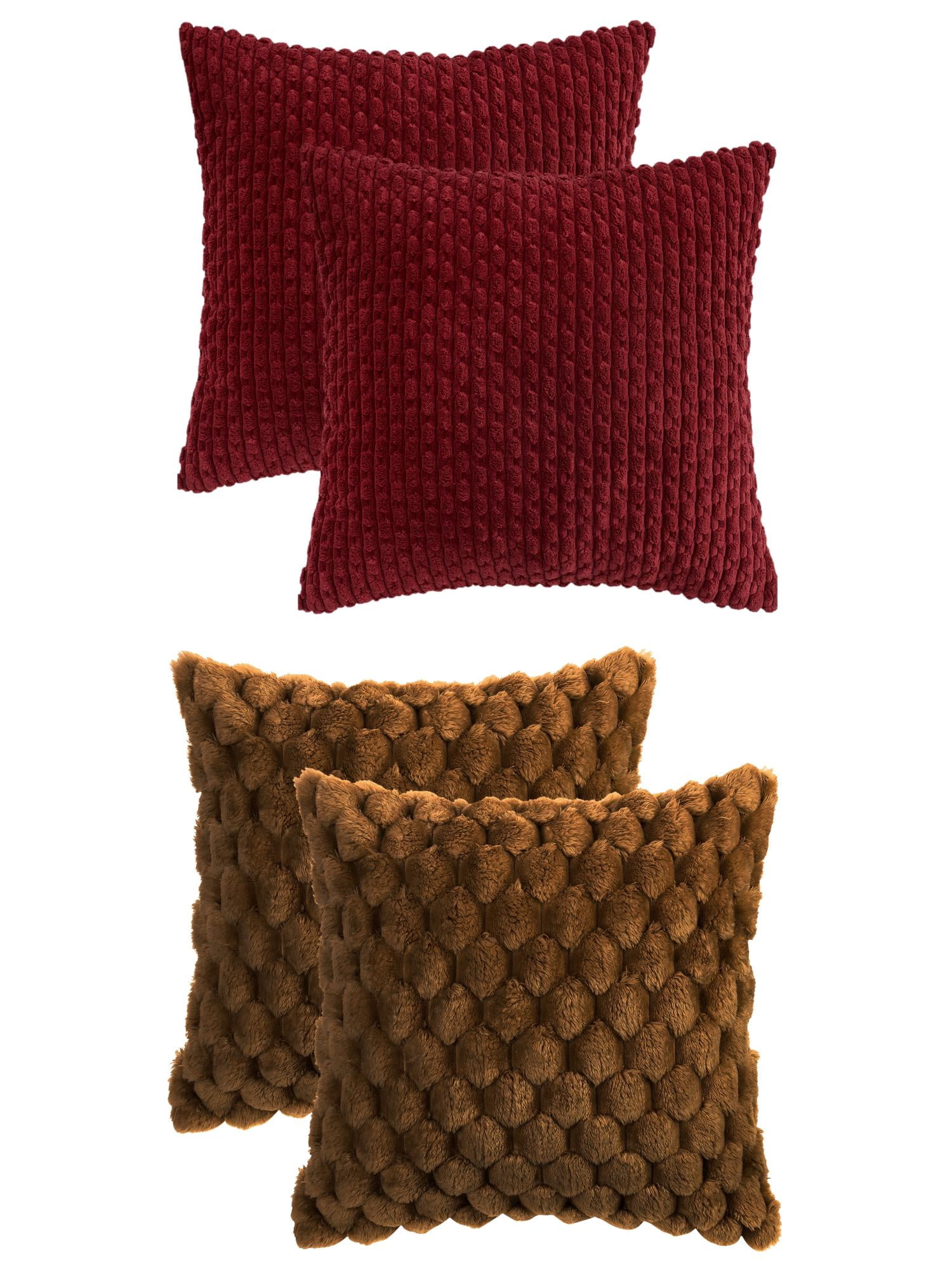 Unique Bargains 4 Pcs Throw Pillow Covers Plush Cushion 16" x 16" Dark Brown/Red