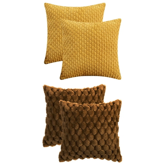 Unique Bargains 4 Pcs Throw Pillow Covers Plush Cushion 16" x 16" Dark Brown/Yellow
