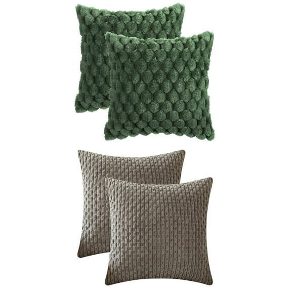 Unique Bargains 4 Pcs Throw Pillow Covers Plush Cushion 16" x 16" Green/Grey