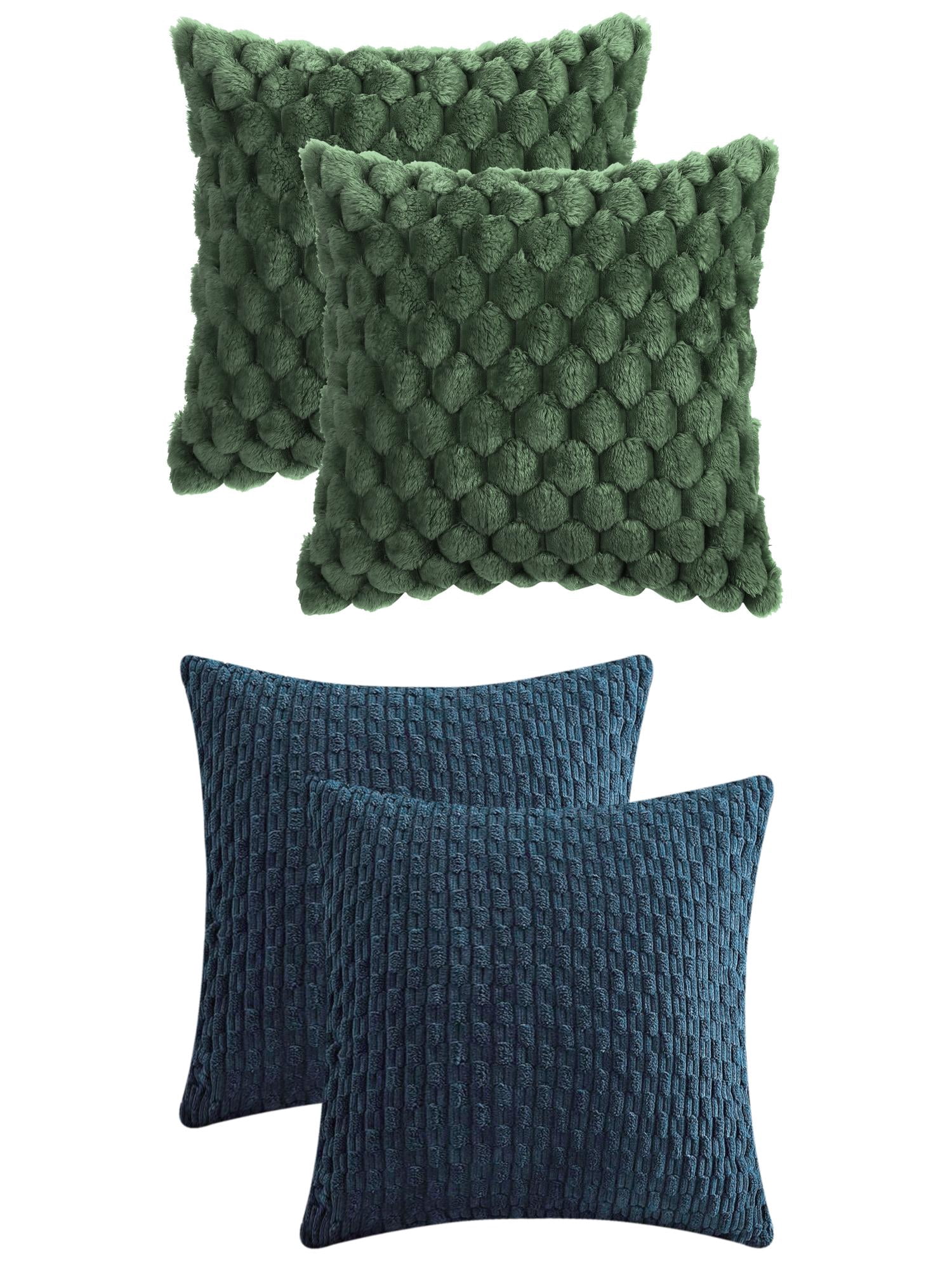 Unique Bargains 4 Pcs Throw Pillow Covers Plush Cushion 16" x 16" Green/Navy Blue