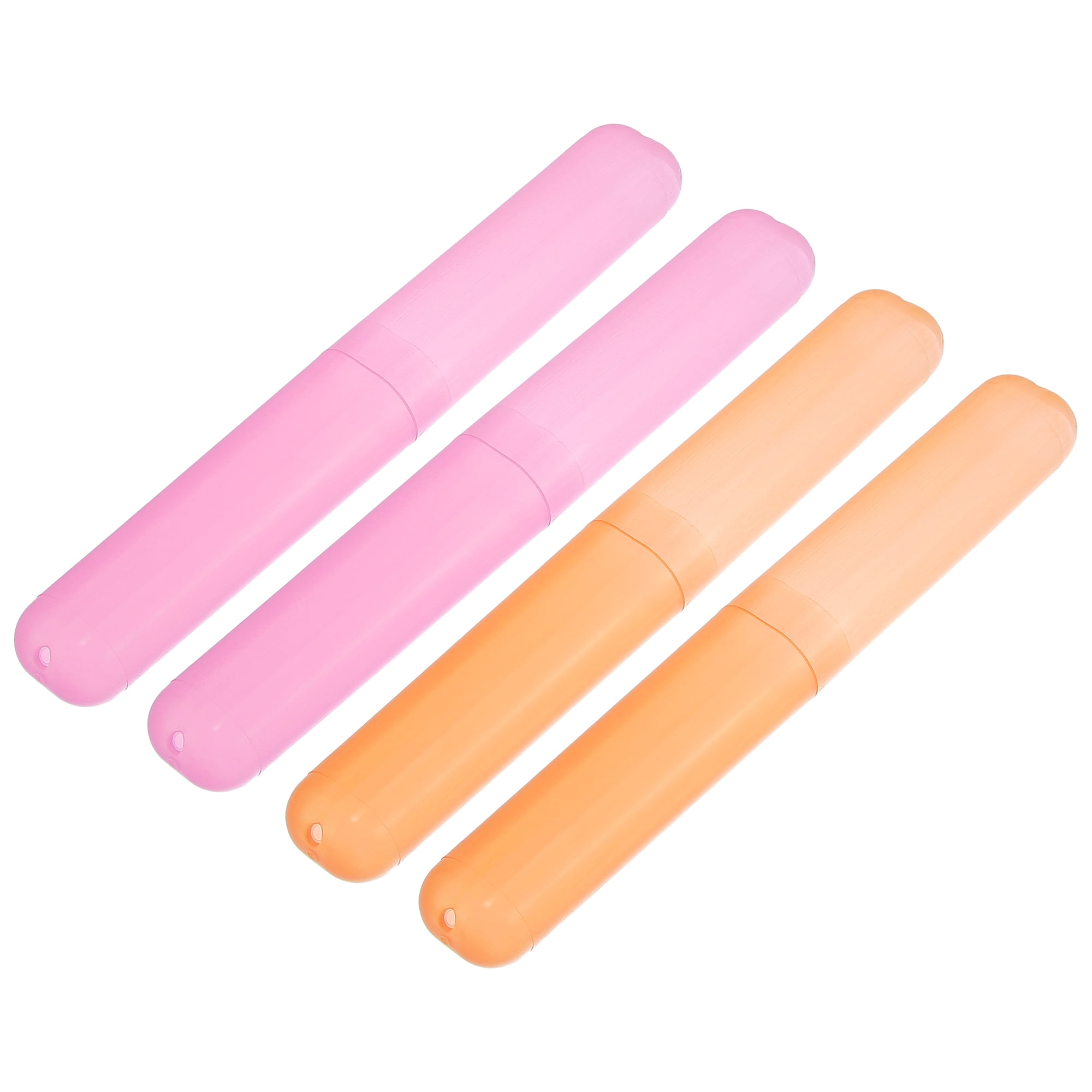 Unique Bargains 4 Pcs Toothbrush Travel Case Plastic Lightweight Holders Orange, Pink