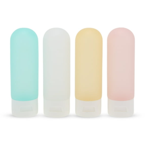 Unique Bargains 4 Pcs Travel Container Set Portable PP Travel Bottles Set 2.12oz Light Blue Yellow Pink Transparent