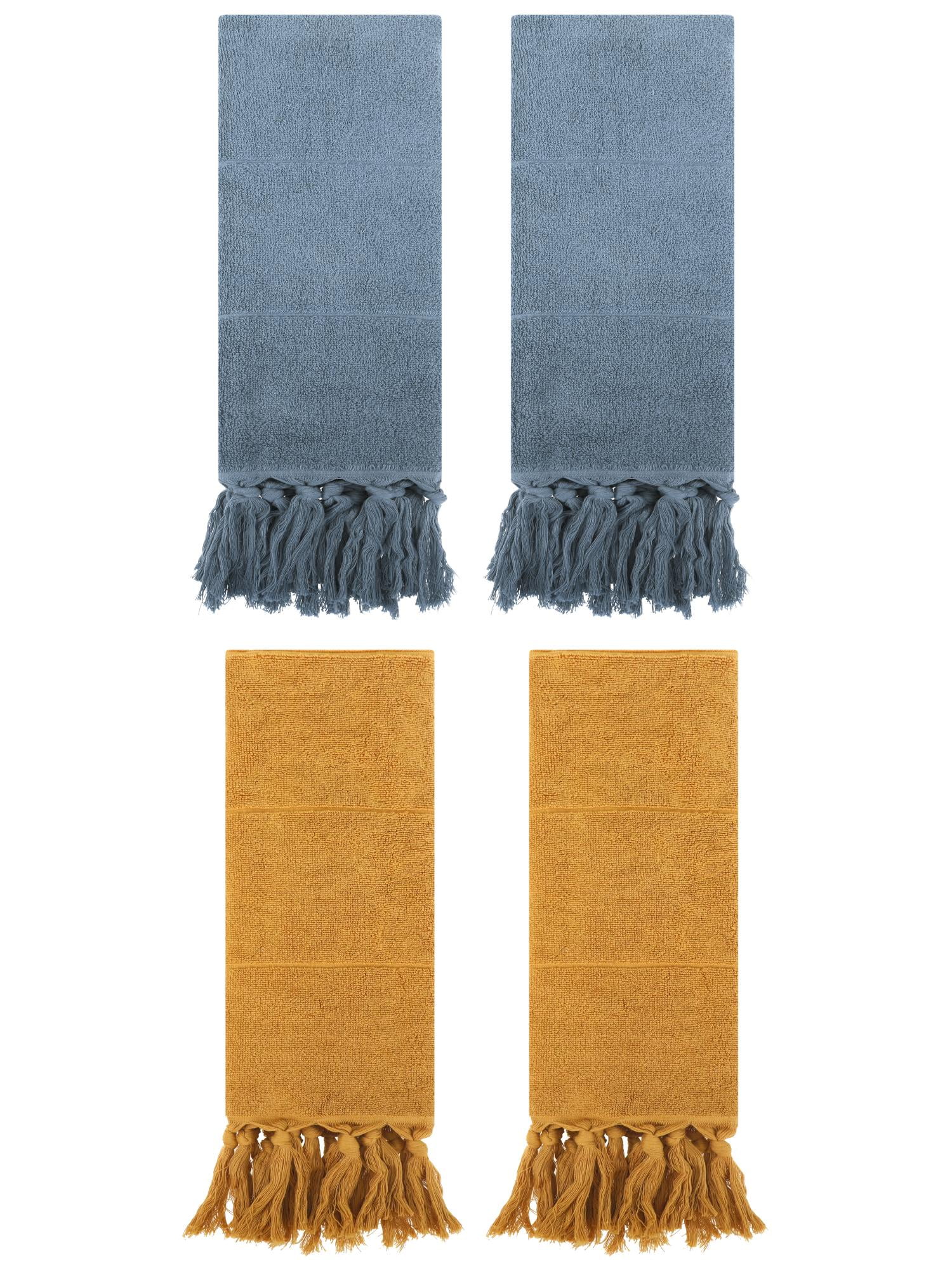 Unique Bargains 4 Pcs Turkish Hand Towels Blue/Yellow 14" x 30"