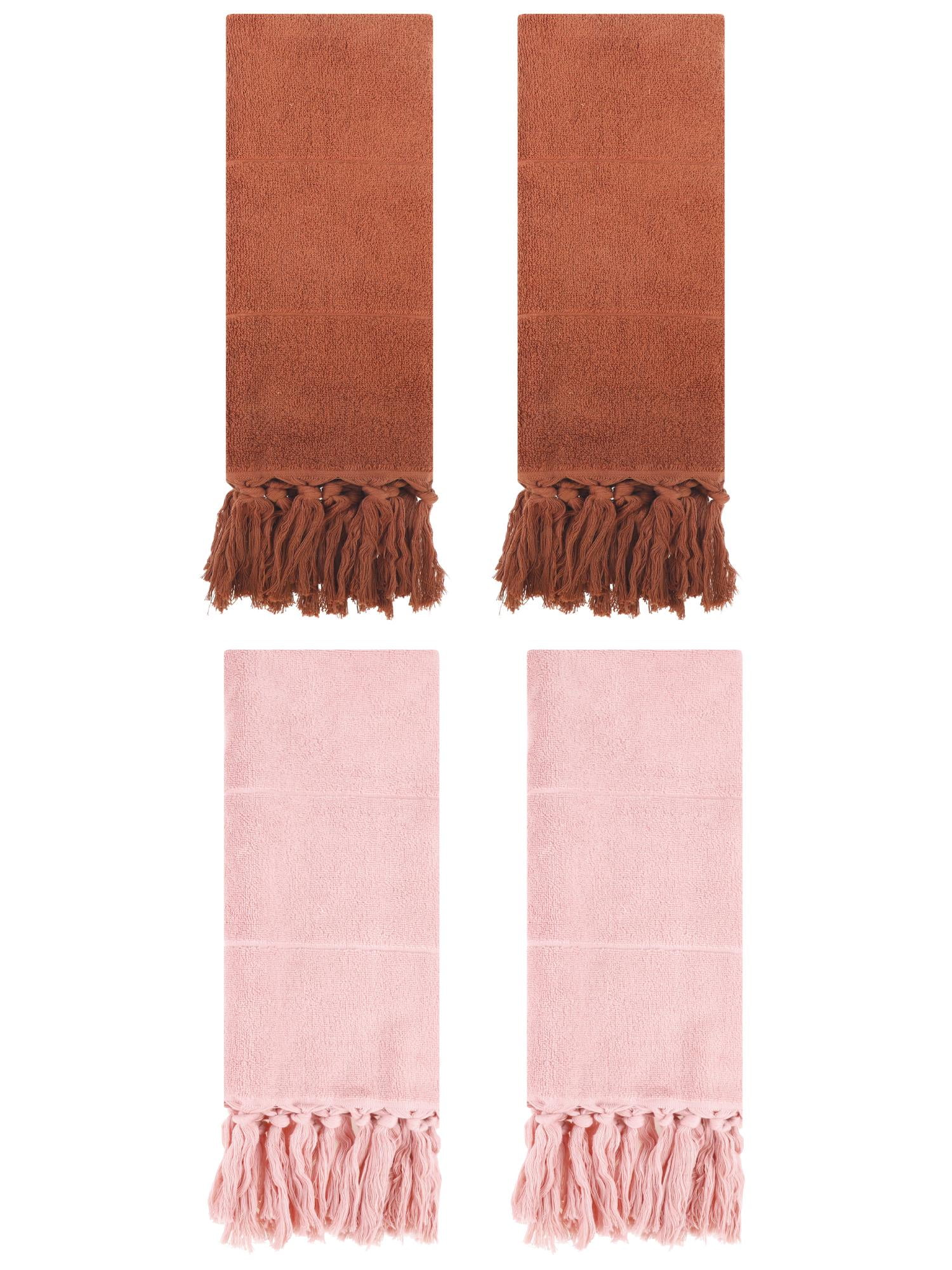 Unique Bargains 4 Pcs Turkish Hand Towels Brown/Pink 14" x 30"