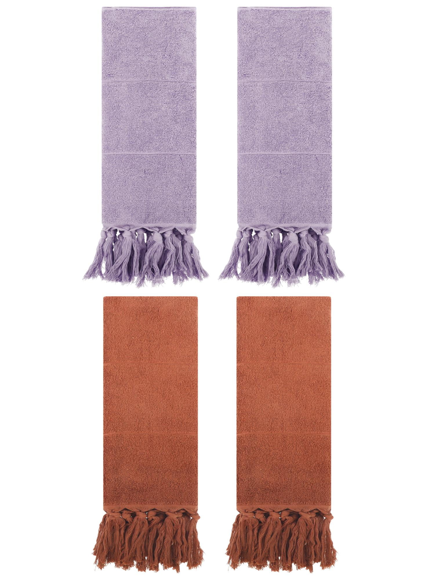 Unique Bargains 4 Pcs Turkish Hand Towels Brown/Purple 14" x 30"