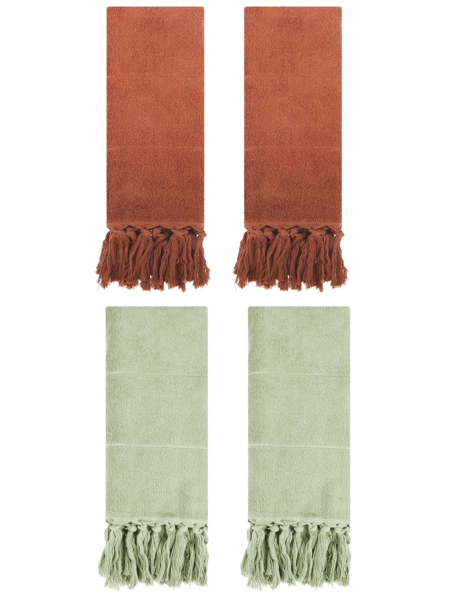 Unique Bargains 4 Pcs Turkish Hand Towels Green/Brown 14" x 30"