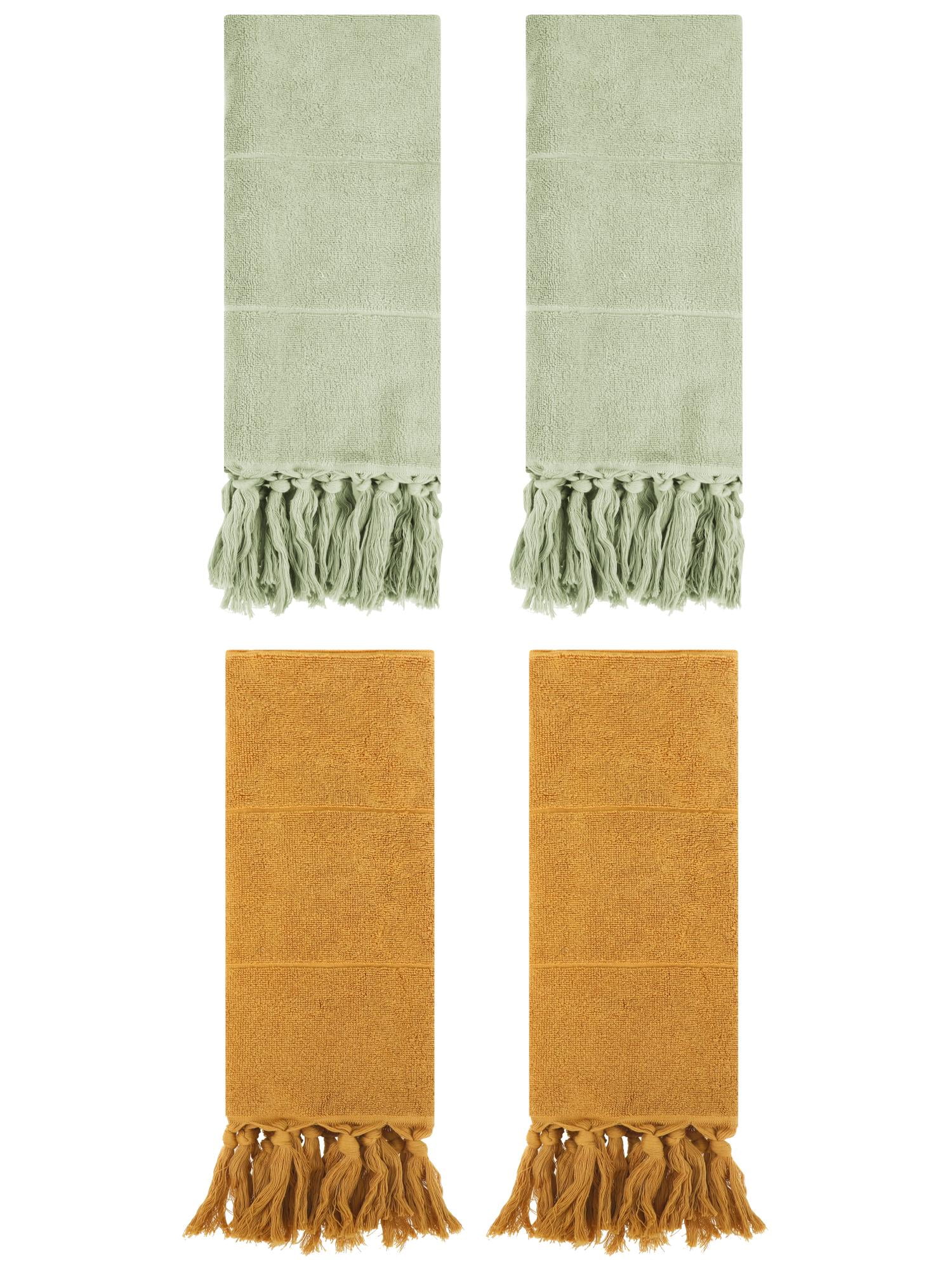 Unique Bargains 4 Pcs Turkish Hand Towels Green/Yellow 14" x 30"