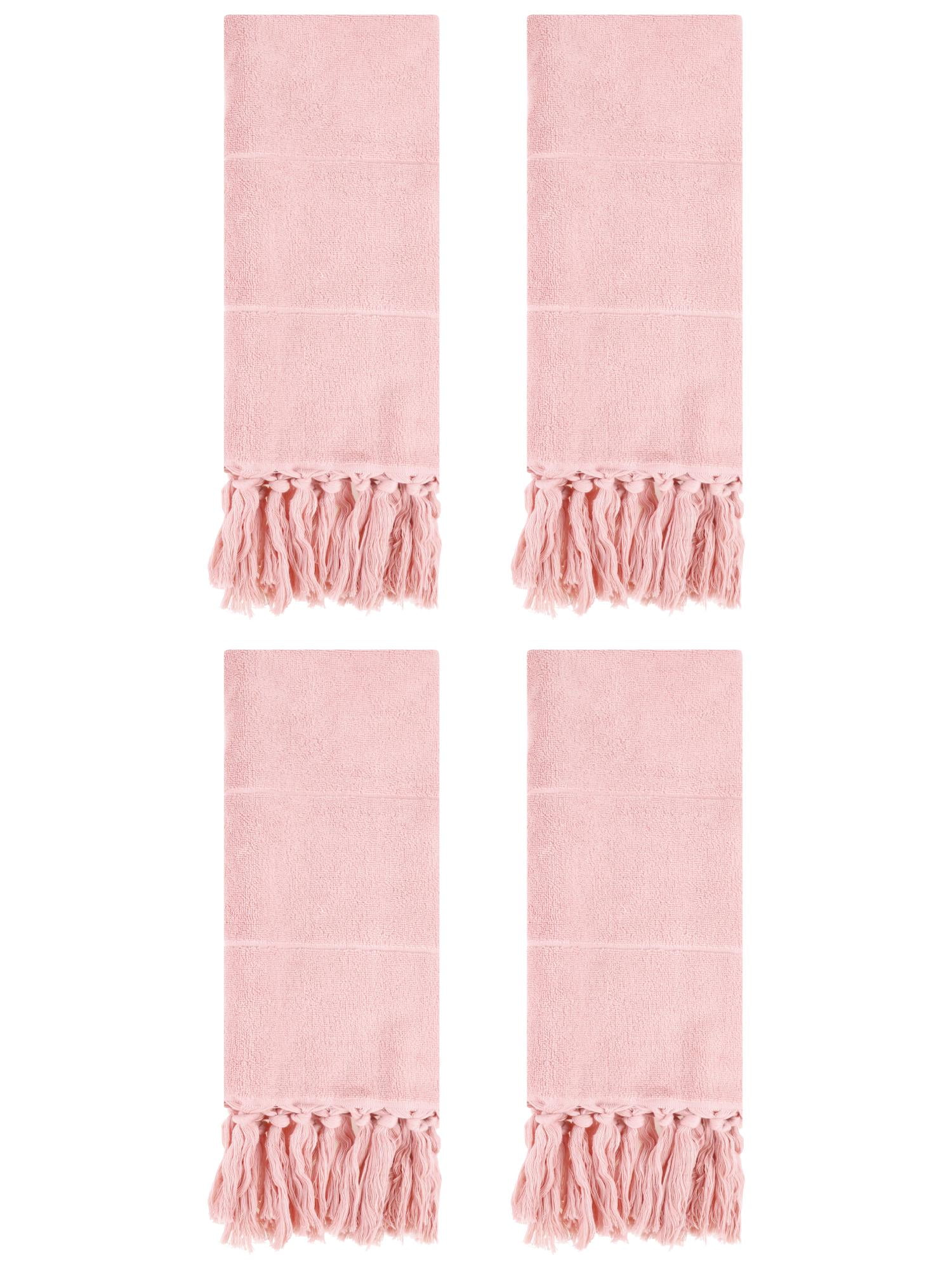 Unique Bargains 4 Pcs Turkish Hand Towels Pink 14" x 30"