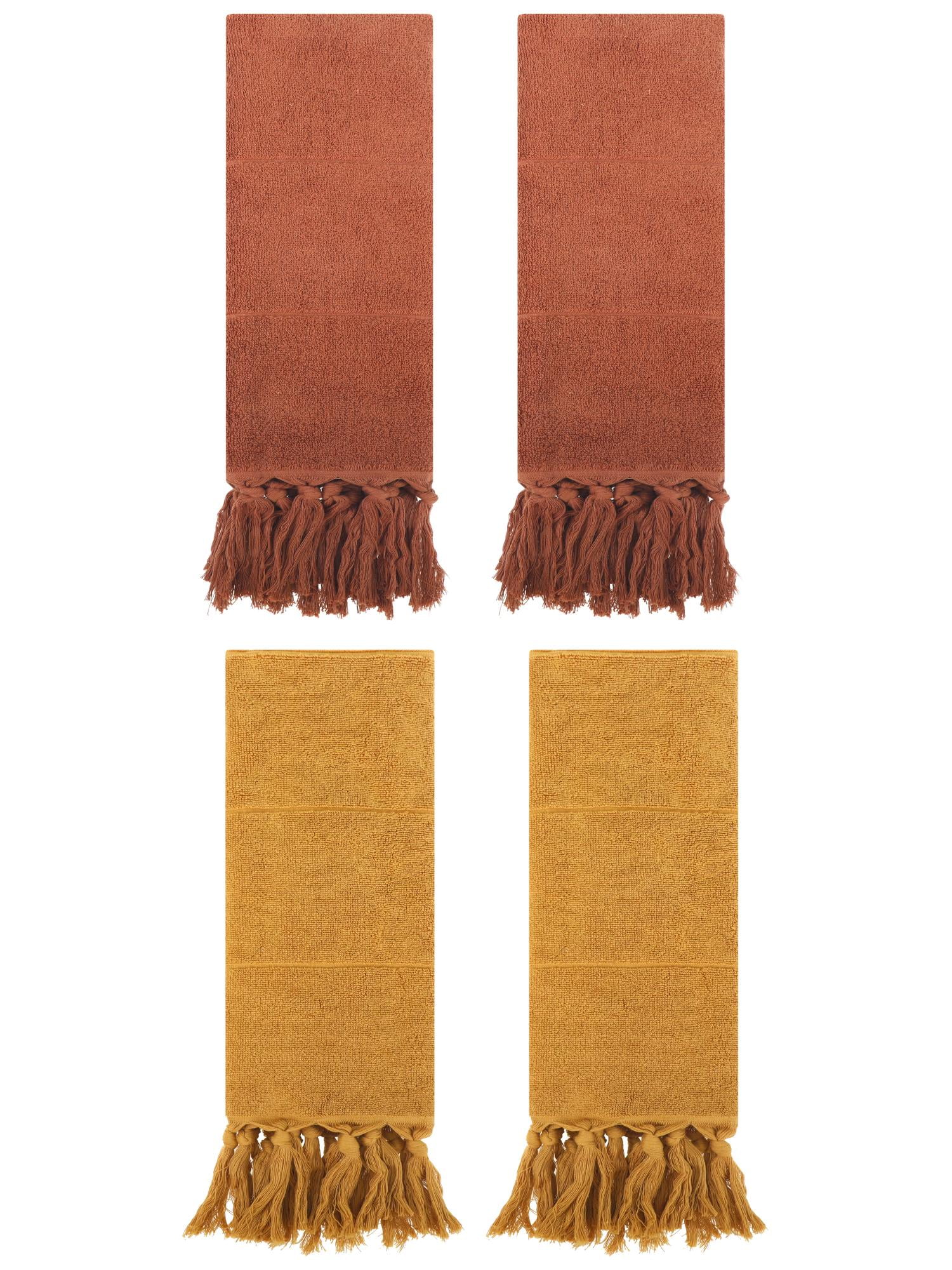 Unique Bargains 4 Pcs Turkish Hand Towels Yellow/Brown 14" x 30"