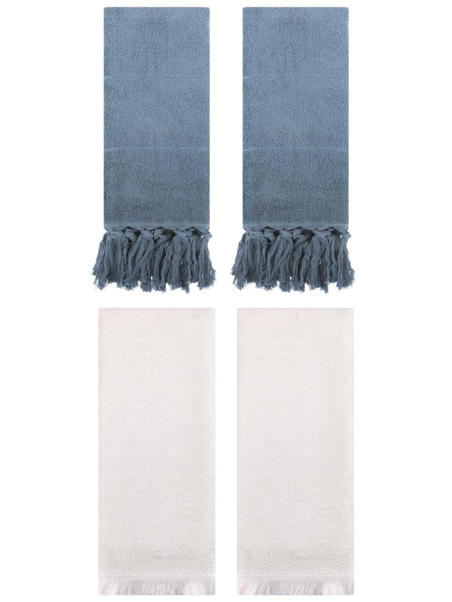 Unique Bargains 4 Pack Cotton Absorbent Soft Turkish Hand Towels with tassel for Bathroom Blue/Beige 14" x 30"/13" x 29"