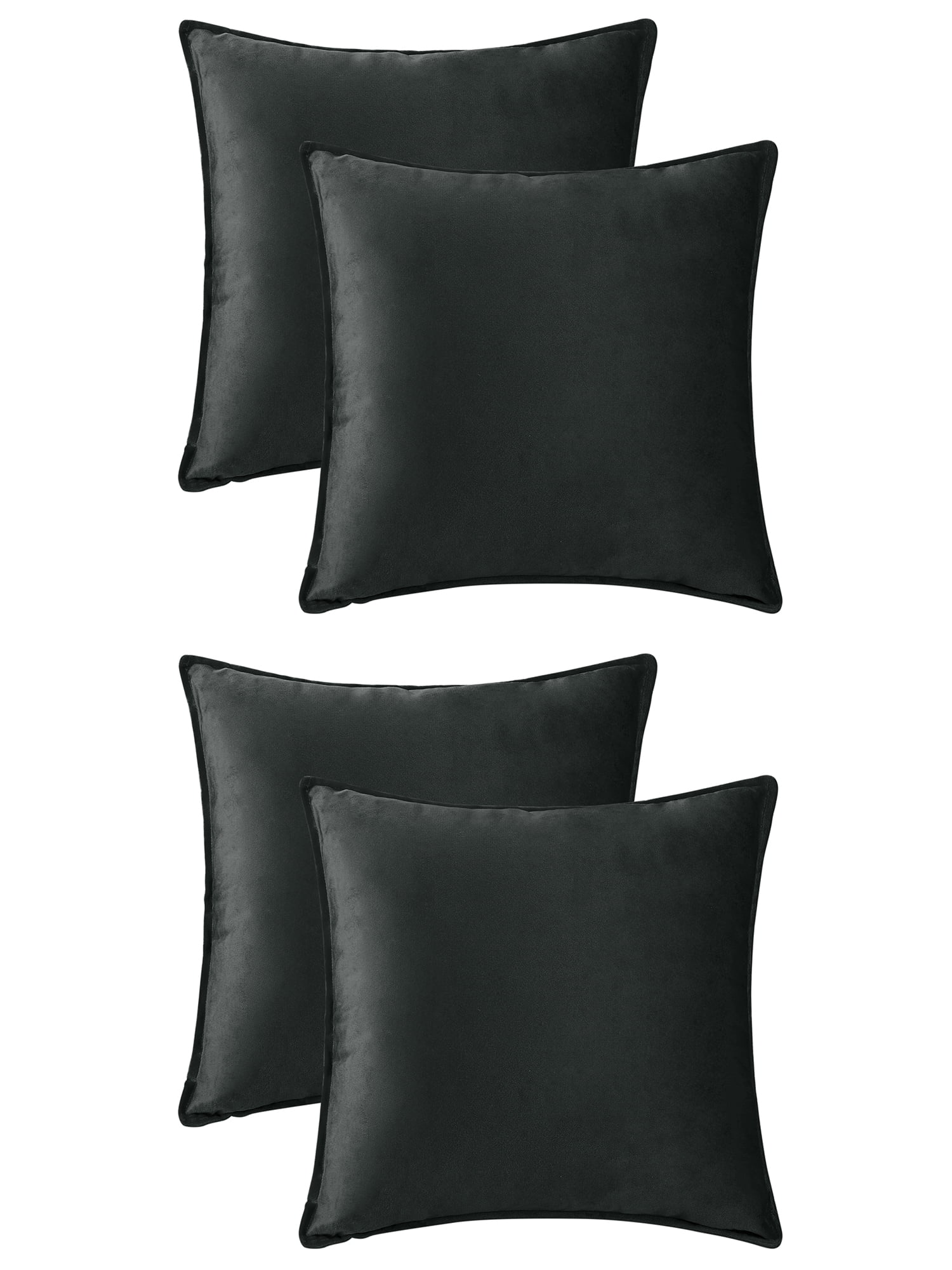 Unique Bargains 4 Pcs Velvet Solid Throw Pillow Covers Soft Cozy Pillowcases Home Decor Black 18" x 18"/20" x 20"