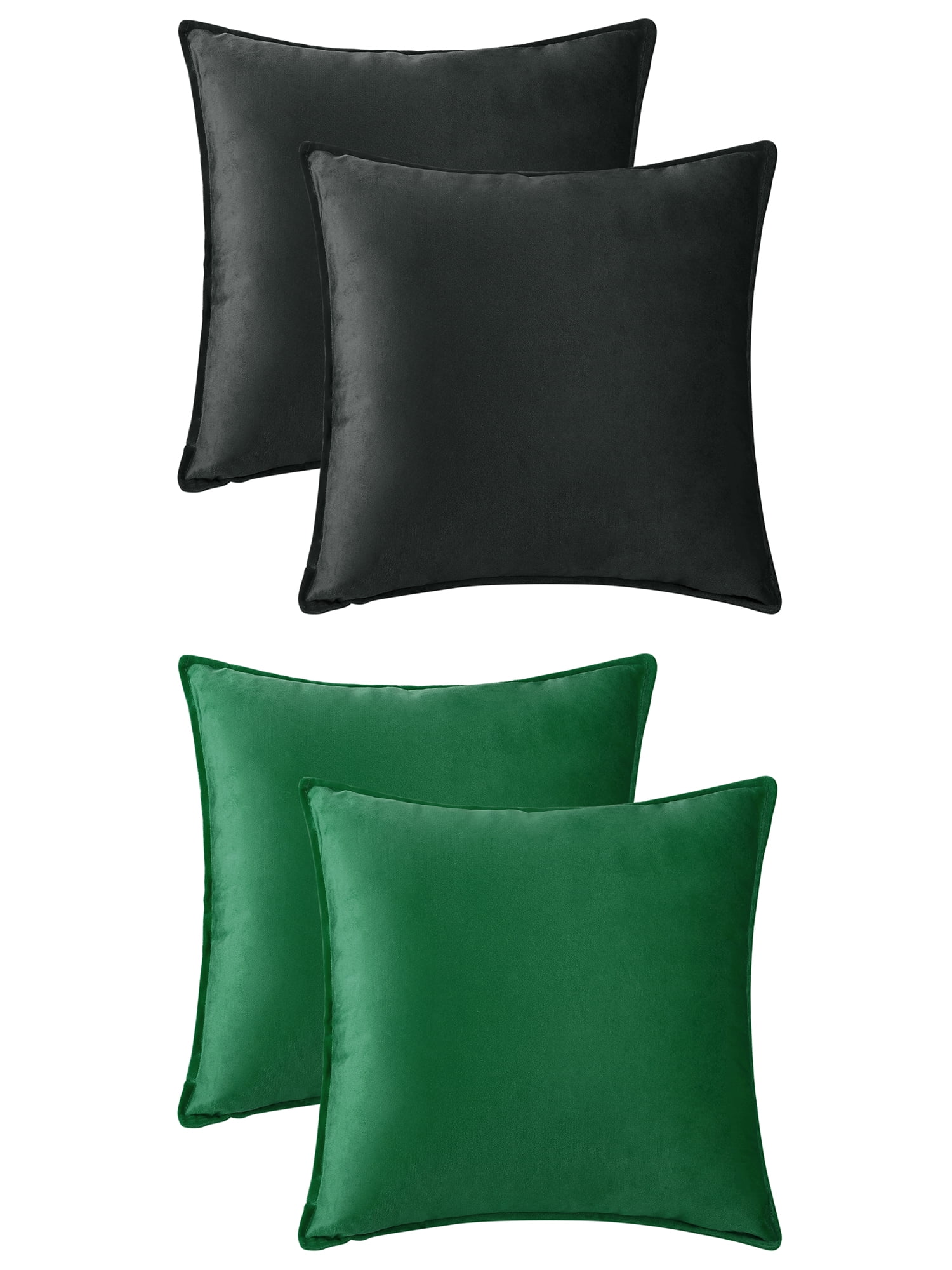 Unique Bargains 4 Pcs Velvet Solid Throw Pillow Covers Soft Cozy Pillowcases Home Decor Black/Green 20" x 20"