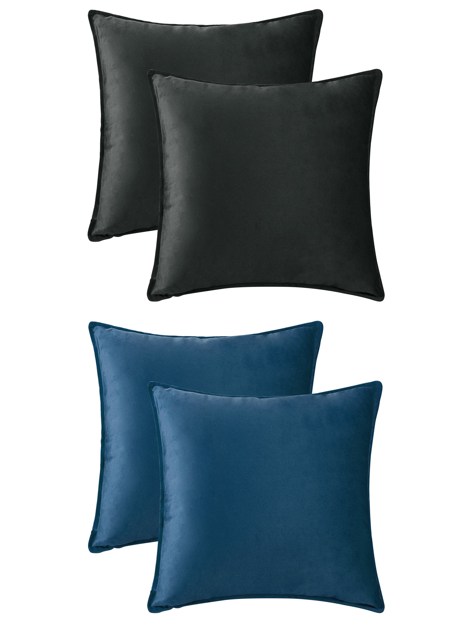 Unique Bargains 4 Pcs Velvet Solid Throw Pillow Covers Soft Cozy Pillowcases Home Decor Black/Navy Blue 20" x 20"