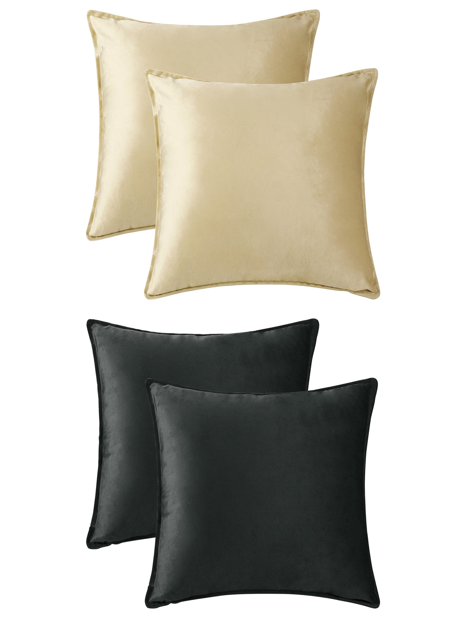 Unique Bargains 4 Pcs Velvet Solid Throw Pillow Covers Soft Cozy Pillowcases Home Decor Camel/Black 20" x 20"