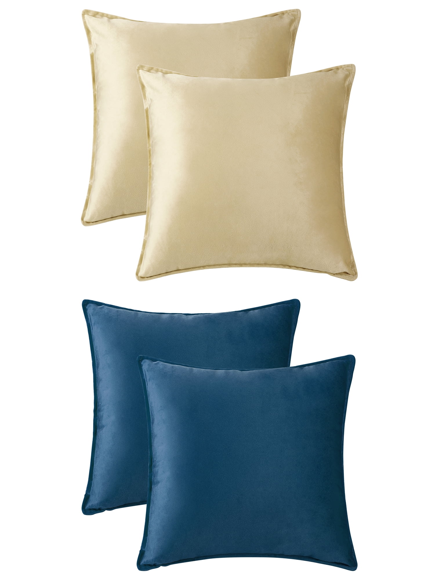 Unique Bargains 4 Pcs Velvet Solid Throw Pillow Covers Soft Cozy Pillowcases Home Decor Camel/Navy Blue 20" x 20"