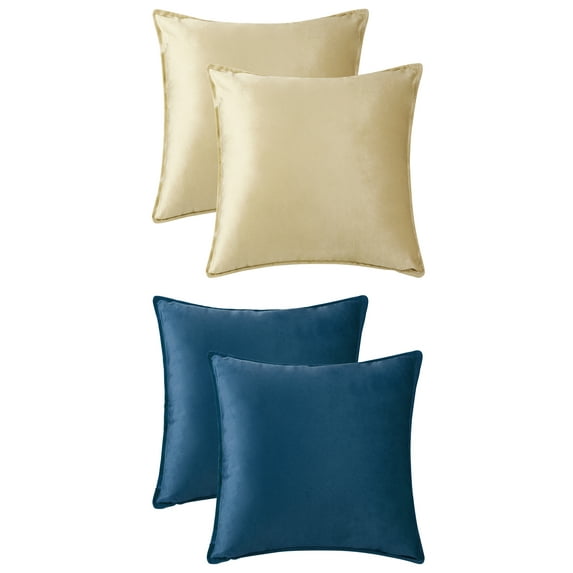 Unique Bargains 4 Pcs Velvet Solid Throw Pillow Covers Soft Cozy Pillowcases Home Decor Camel/Navy Blue 20" x 20"