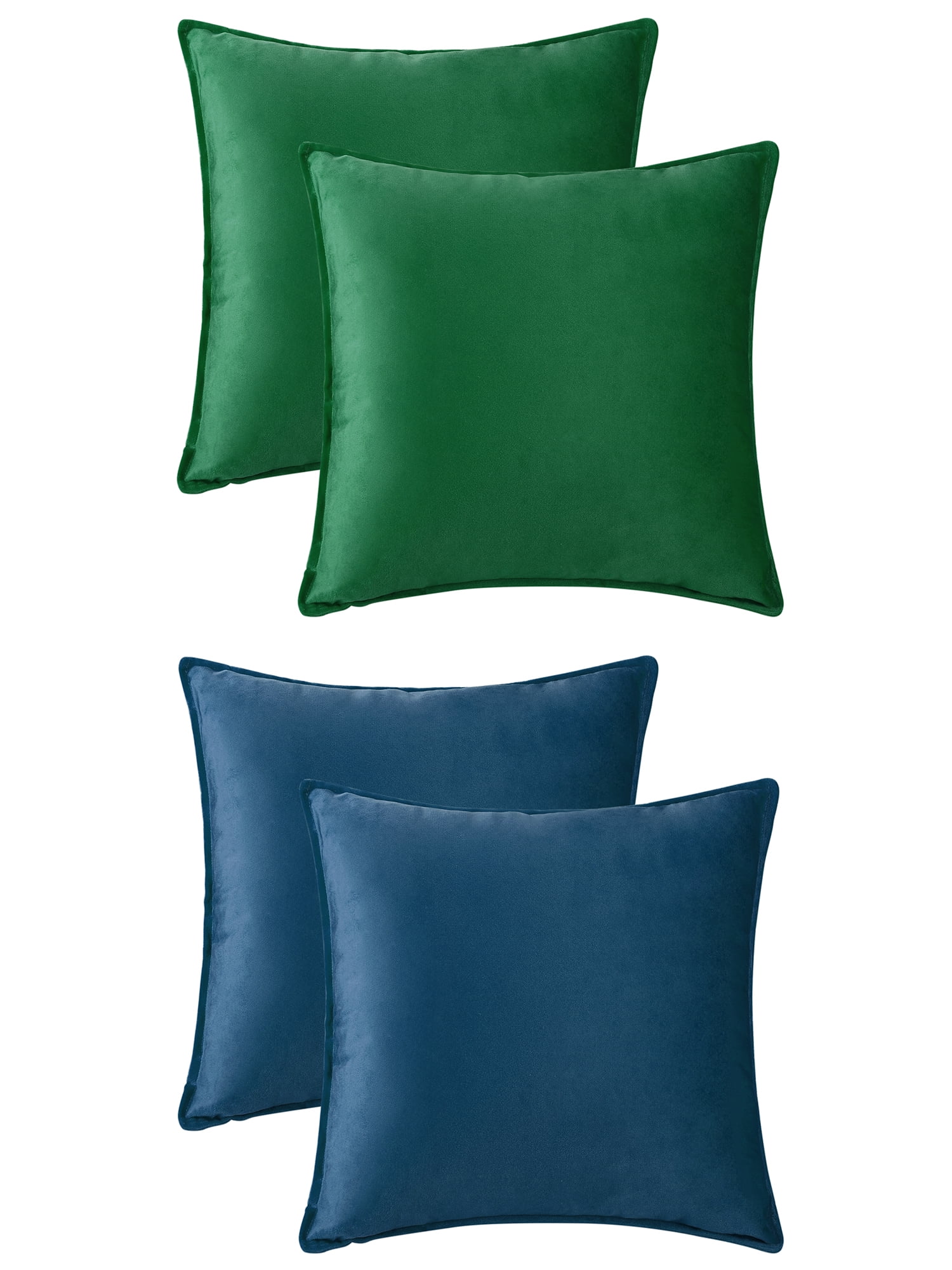 Unique Bargains 4 Pcs Velvet Solid Throw Pillow Covers Soft Cozy Pillowcases Home Decor Green/Navy Blue 16" x 16"