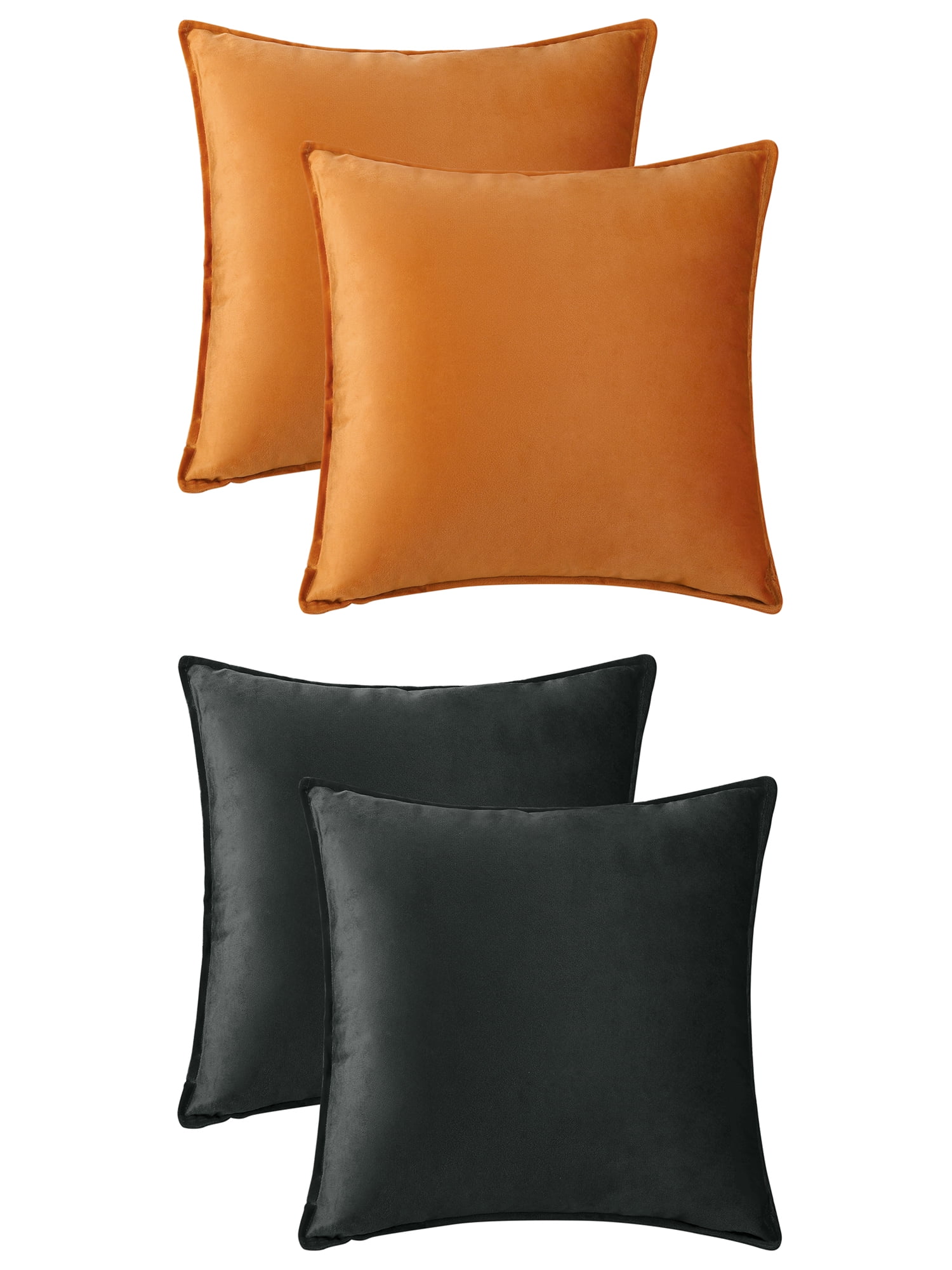 Unique Bargains 4 Pcs Velvet Solid Throw Pillow Covers Soft Cozy Pillowcases Home Decor Orange/Black 20" x 20"