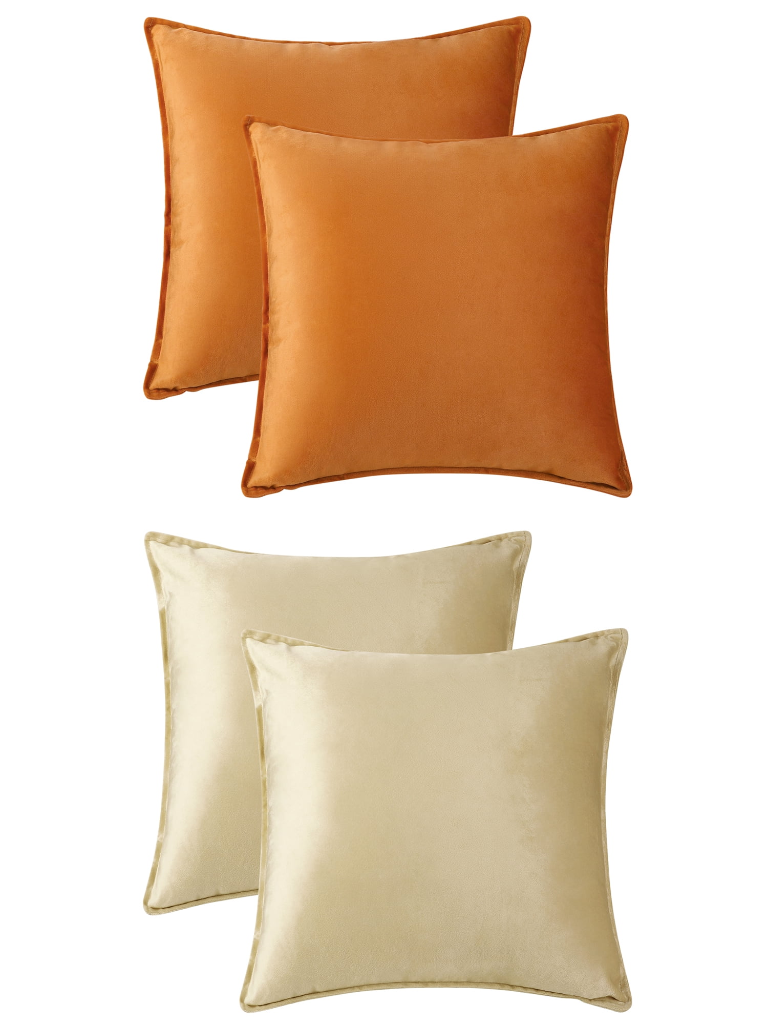 Unique Bargains 4 Pcs Velvet Solid Throw Pillow Covers Soft Cozy Pillowcases Home Decor Orange/Camel 20" x 20"